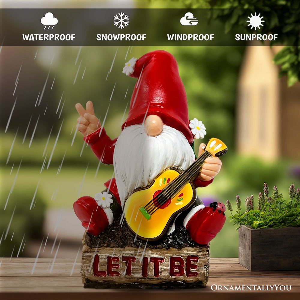 (Pre-Order) Hippy Gnome with Guitar Garden Statue, Unique Flowers and Peace Sign
