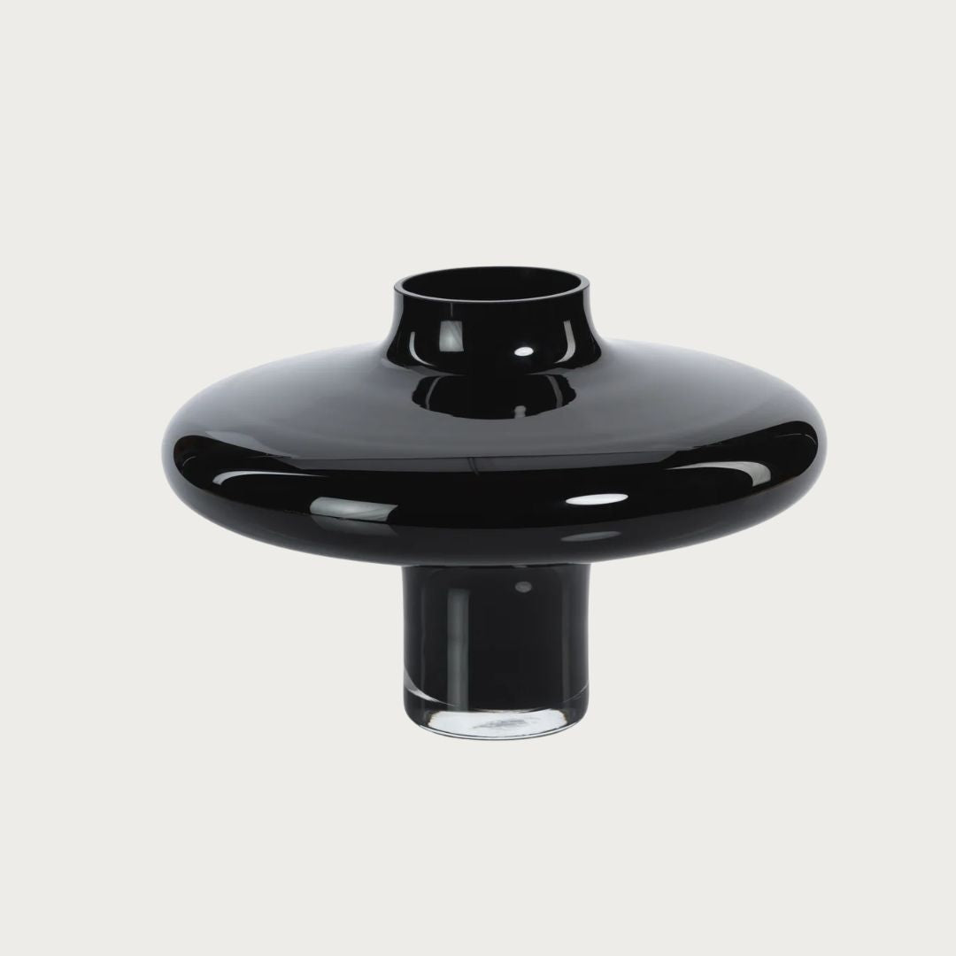 11.75 Inch Onyx Opal Handmade Black Glass Vase