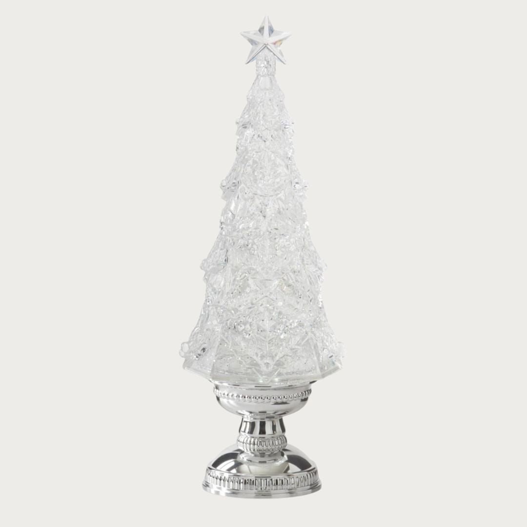 16 Inch Acrylic & Silver Water Spinning Led Christmas Tree
