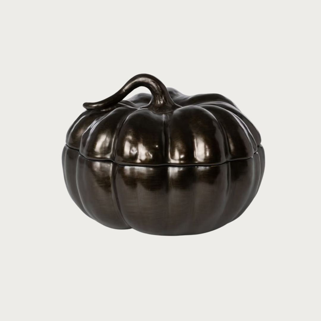 10" Bronze Lidded Ceramic Pumpkin Bowl