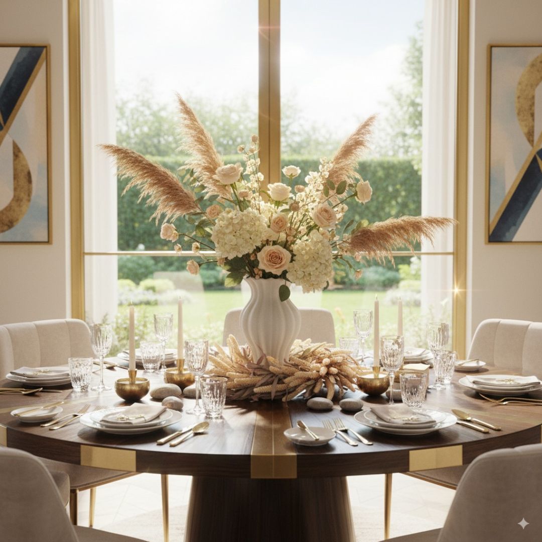 18 Inch Cream Rice Wreath w/Green & Burgundy Eva