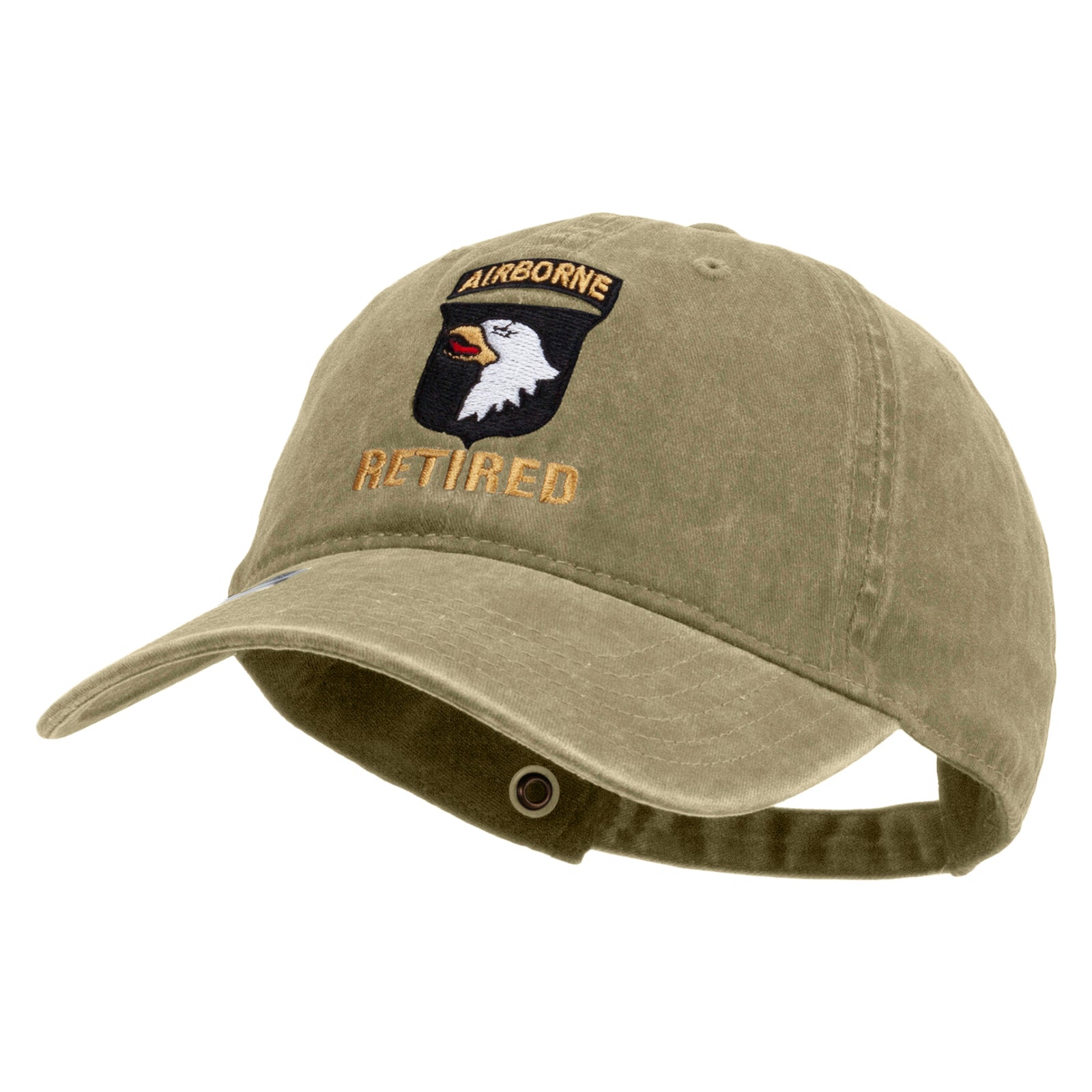 101st Airborne Retired Embroidered Washed Solid Pigment Dyed Cotton Twill Brass Buckle Cap