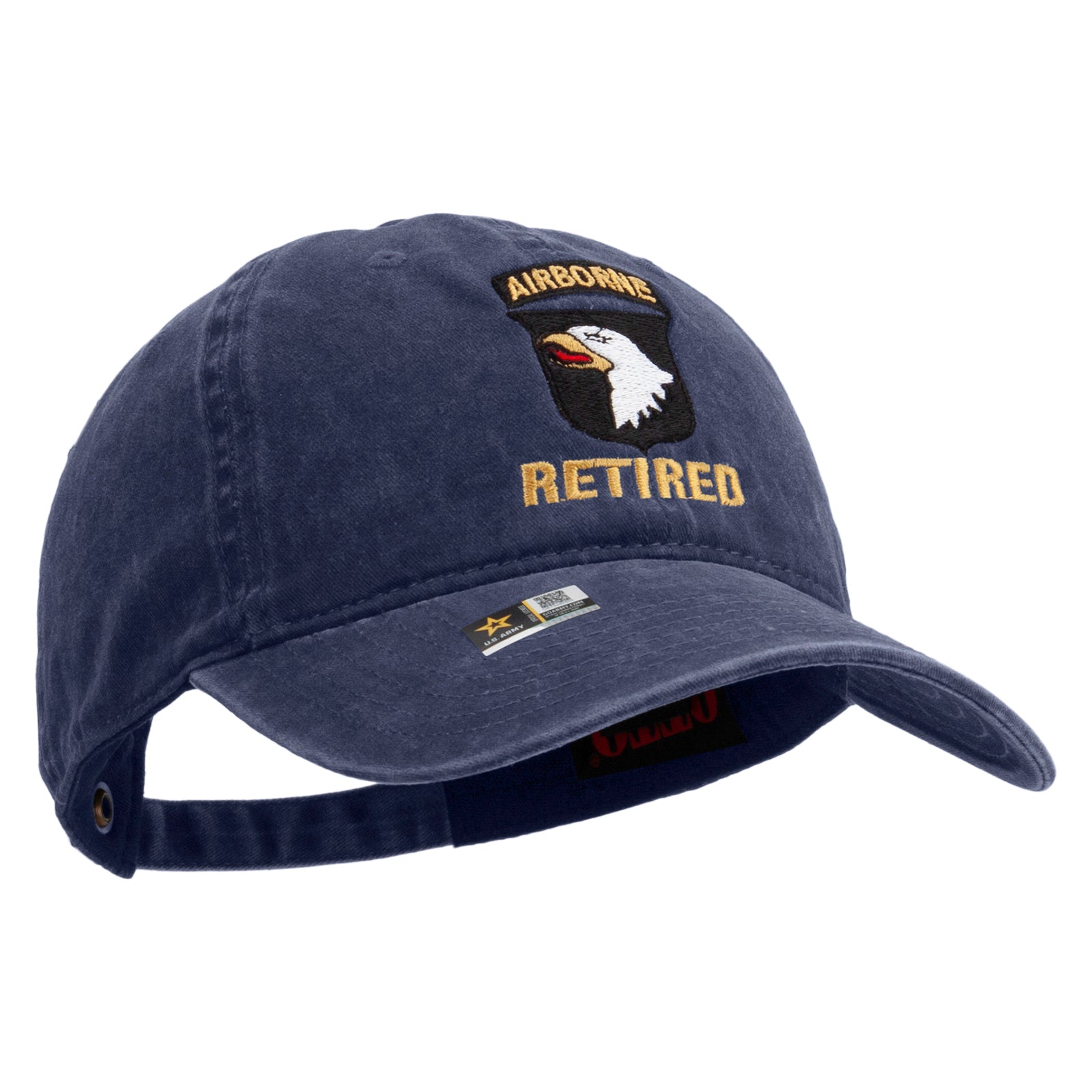 101st Airborne Retired Embroidered Washed Solid Pigment Dyed Cotton Twill Brass Buckle Cap