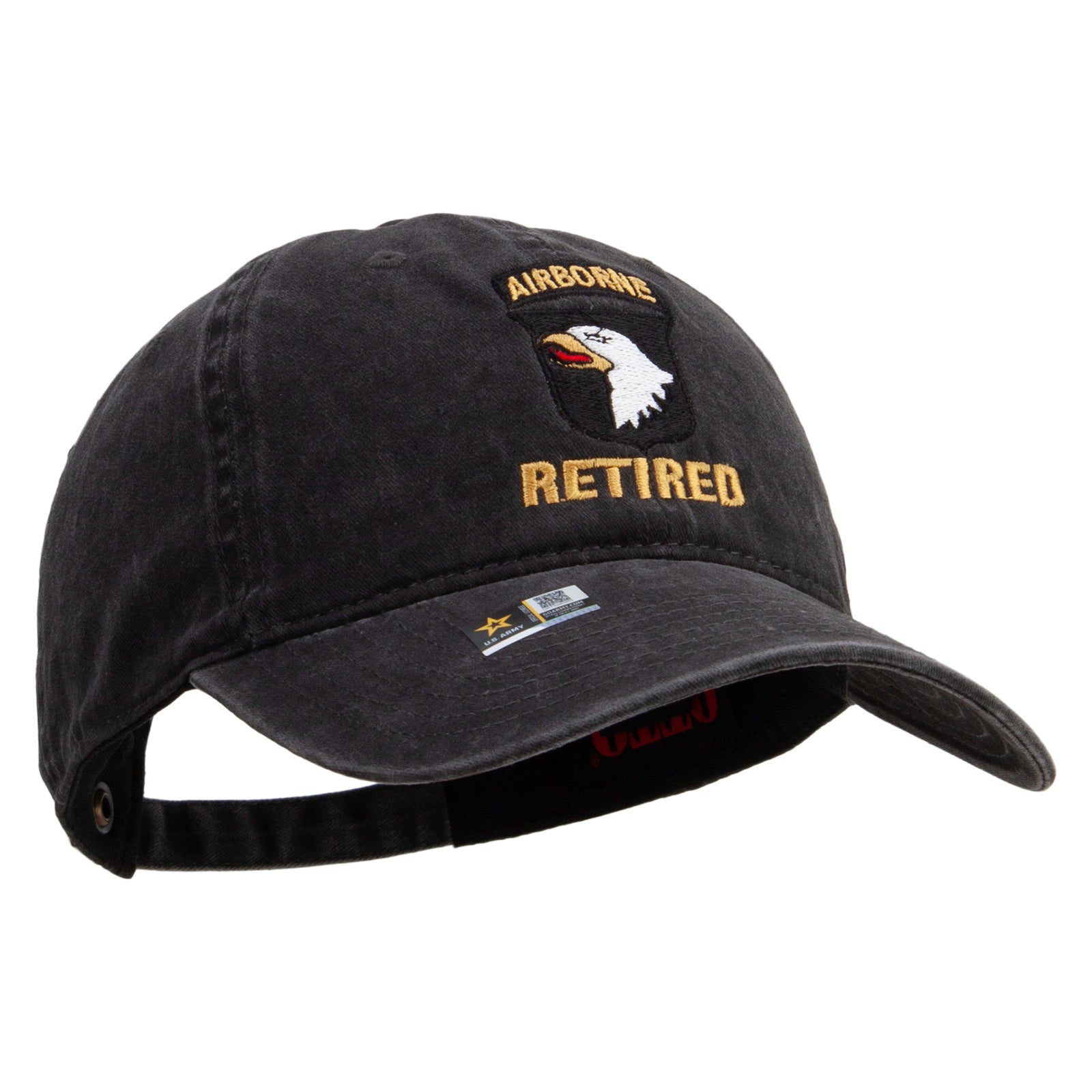 101st Airborne Retired Embroidered Washed Solid Pigment Dyed Cotton Twill Brass Buckle Cap