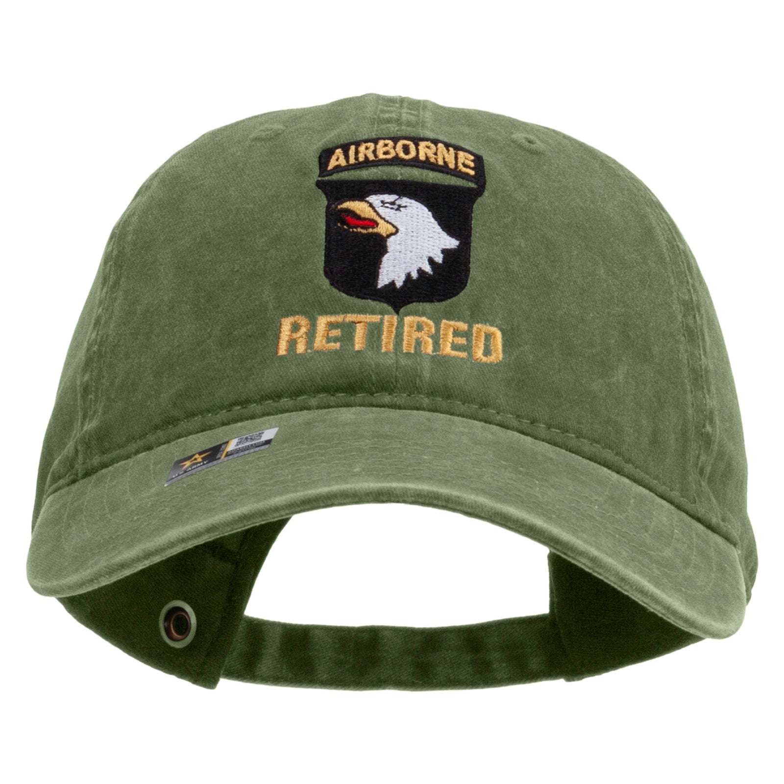 101st Airborne Retired Embroidered Washed Solid Pigment Dyed Cotton Twill Brass Buckle Cap