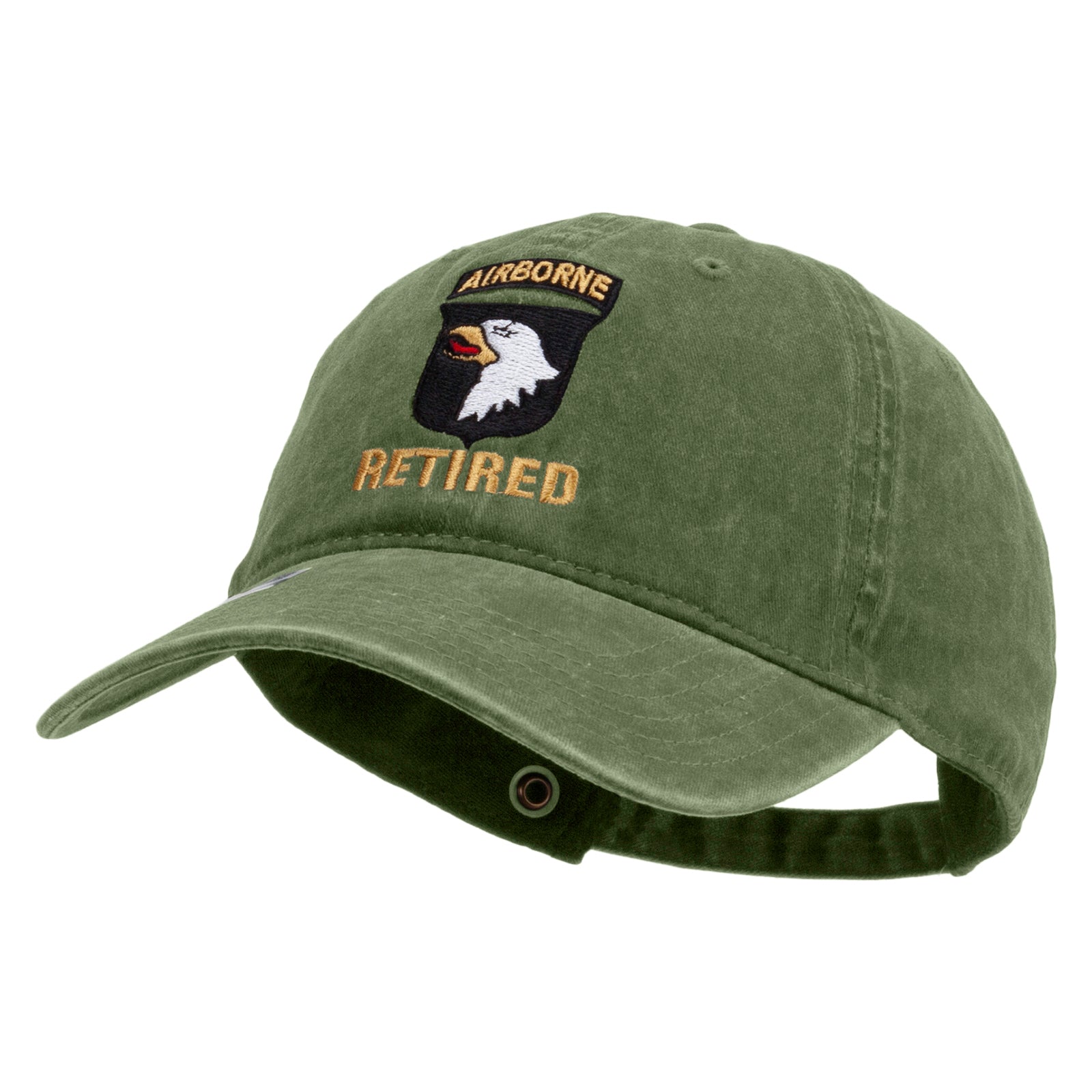 101st Airborne Retired Embroidered Washed Solid Pigment Dyed Cotton Twill Brass Buckle Cap