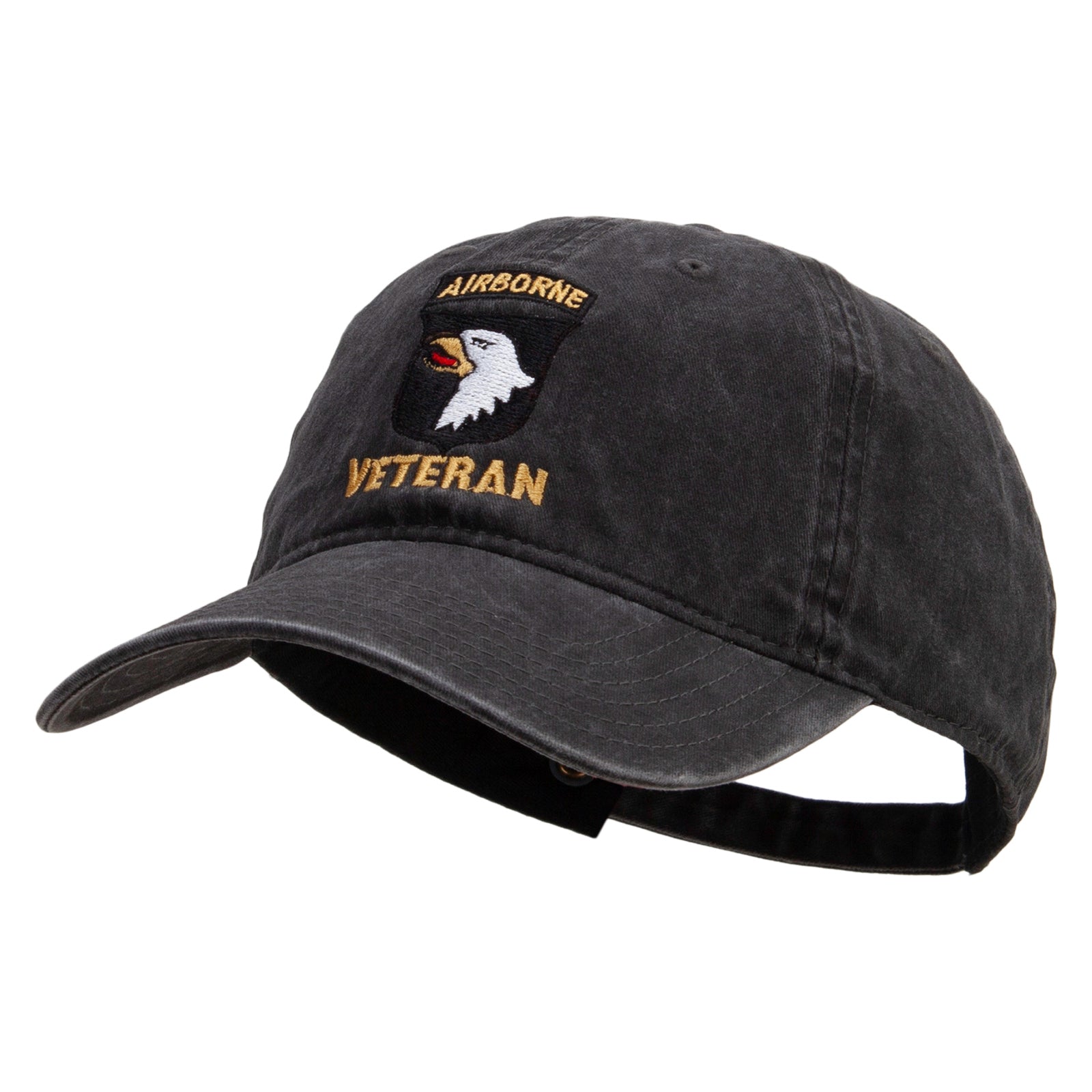 101st Airborne Veteran Embroidered Washed Solid Pigment Dyed Cotton Twill Brass Buckle Cap