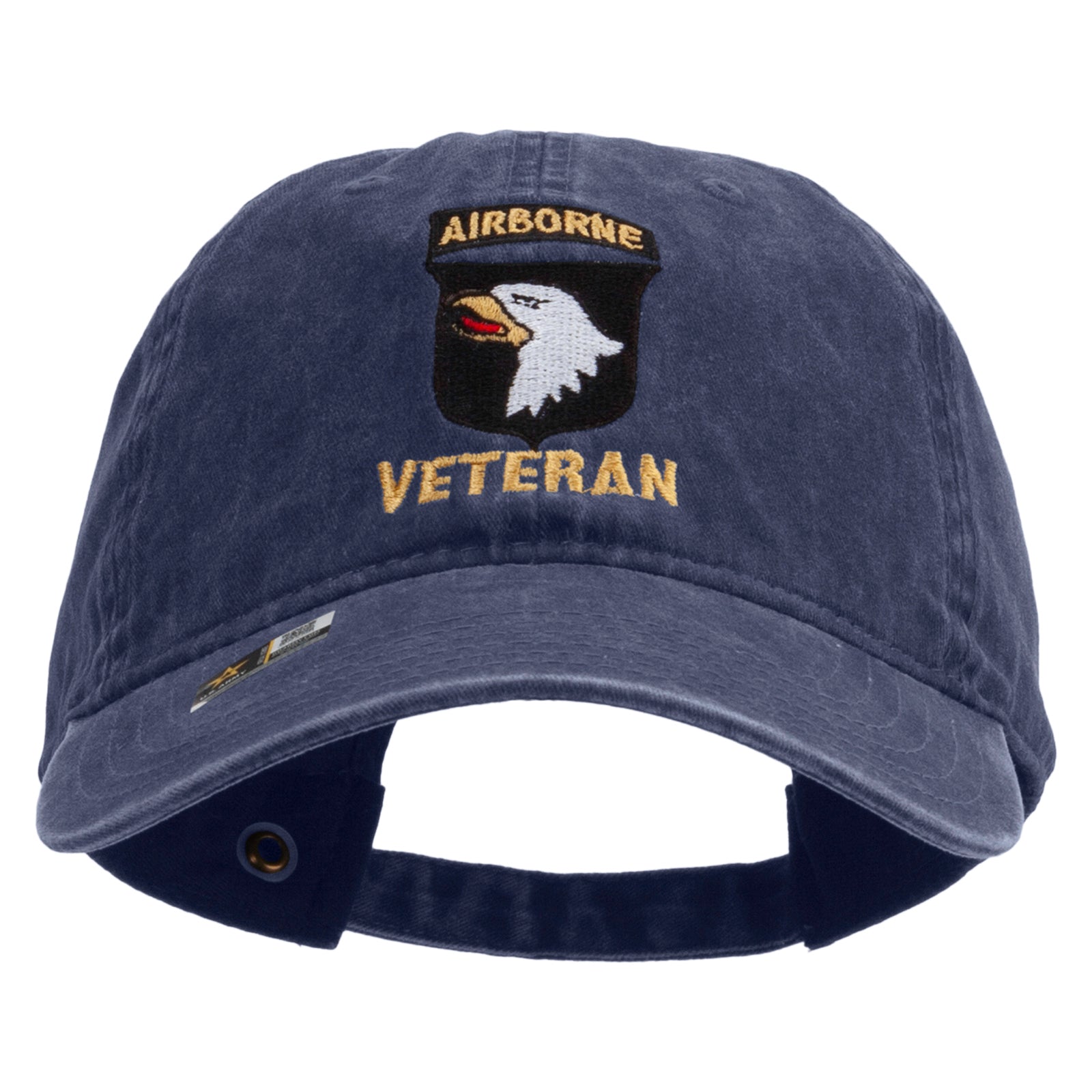 101st Airborne Veteran Embroidered Washed Solid Pigment Dyed Cotton Twill Brass Buckle Cap