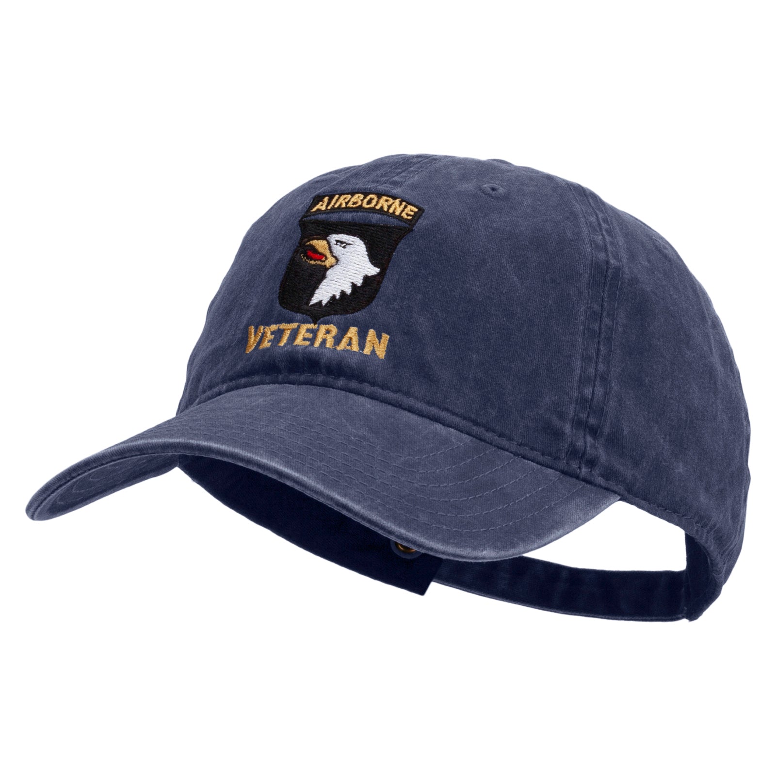 101st Airborne Veteran Embroidered Washed Solid Pigment Dyed Cotton Twill Brass Buckle Cap
