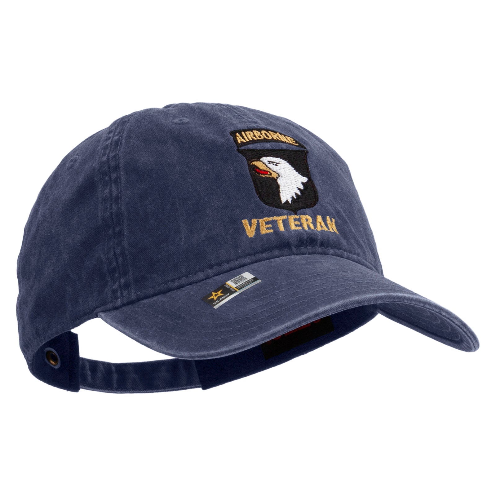 101st Airborne Veteran Embroidered Washed Solid Pigment Dyed Cotton Twill Brass Buckle Cap