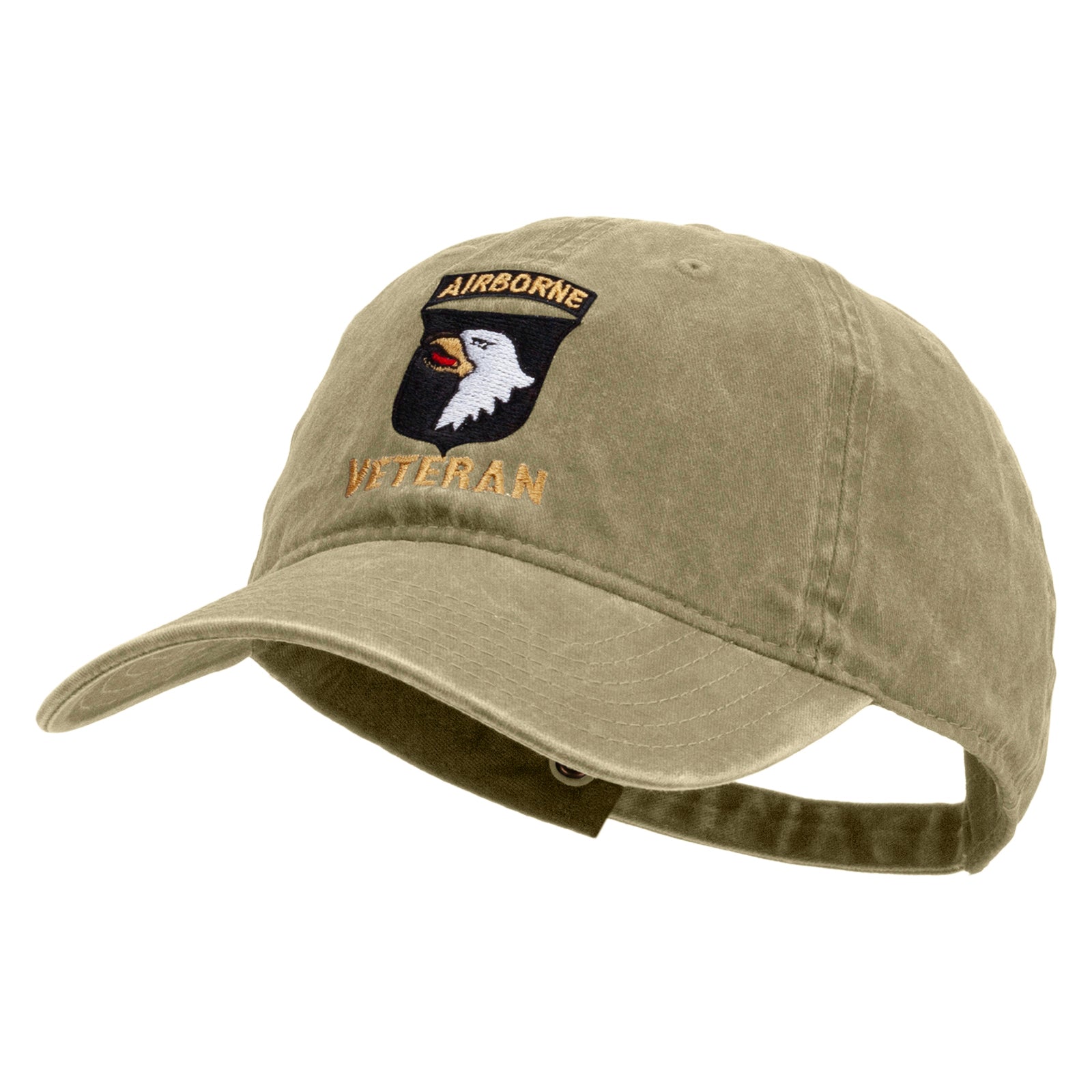 101st Airborne Veteran Embroidered Washed Solid Pigment Dyed Cotton Twill Brass Buckle Cap