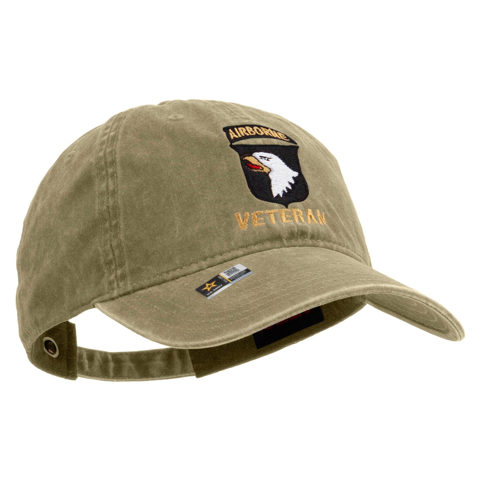 101st Airborne Veteran Embroidered Washed Solid Pigment Dyed Cotton Twill Brass Buckle Cap