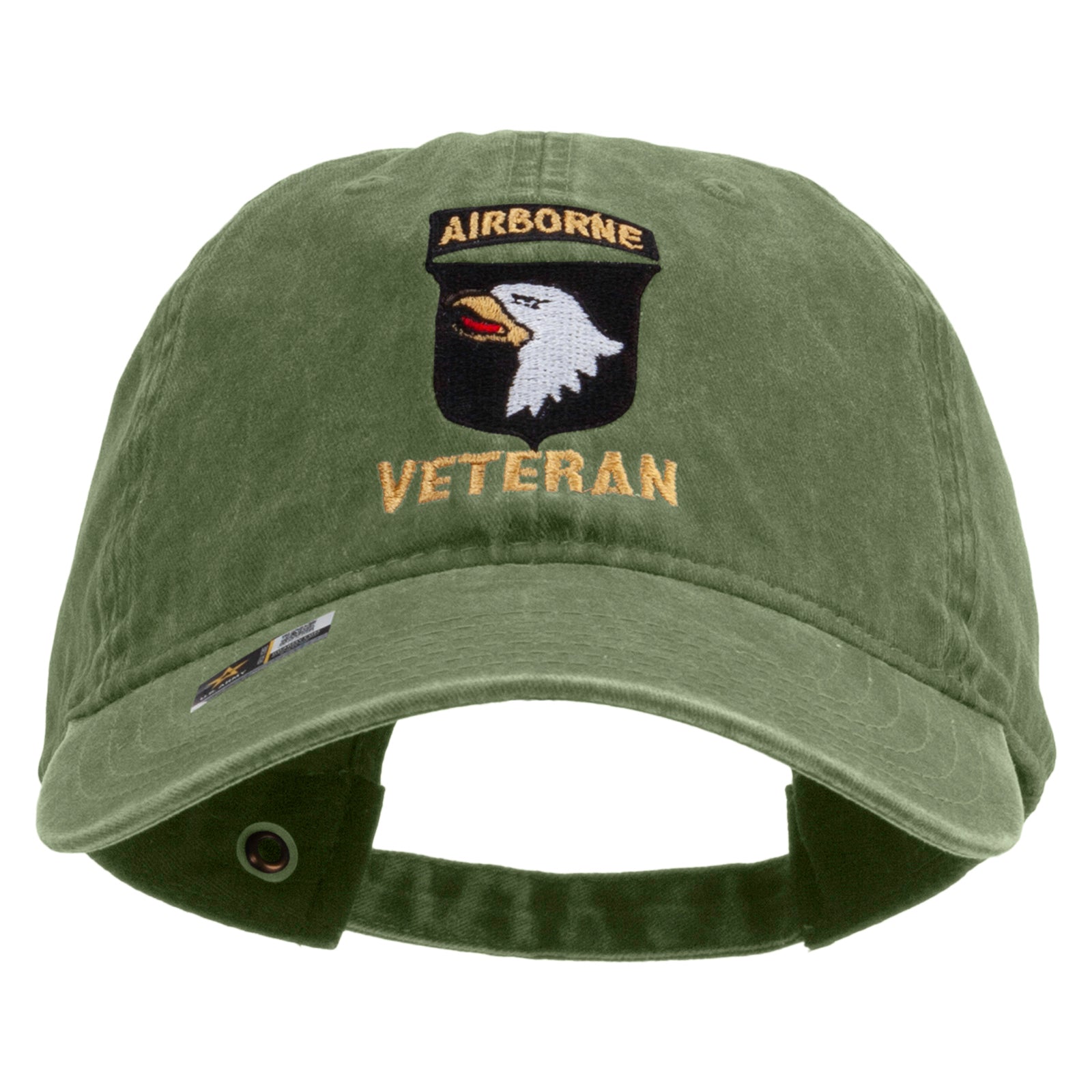 101st Airborne Veteran Embroidered Washed Solid Pigment Dyed Cotton Twill Brass Buckle Cap