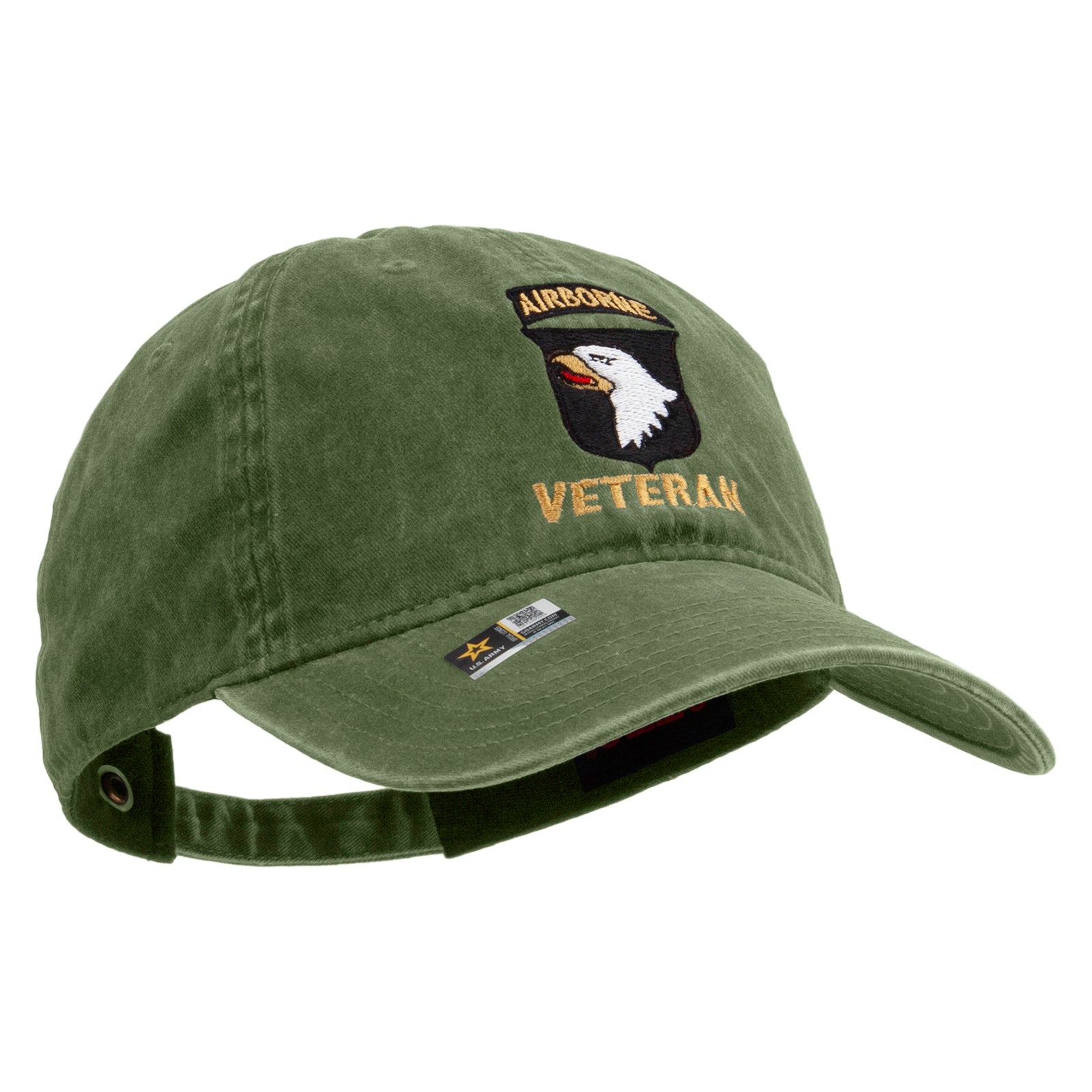 101st Airborne Veteran Embroidered Washed Solid Pigment Dyed Cotton Twill Brass Buckle Cap