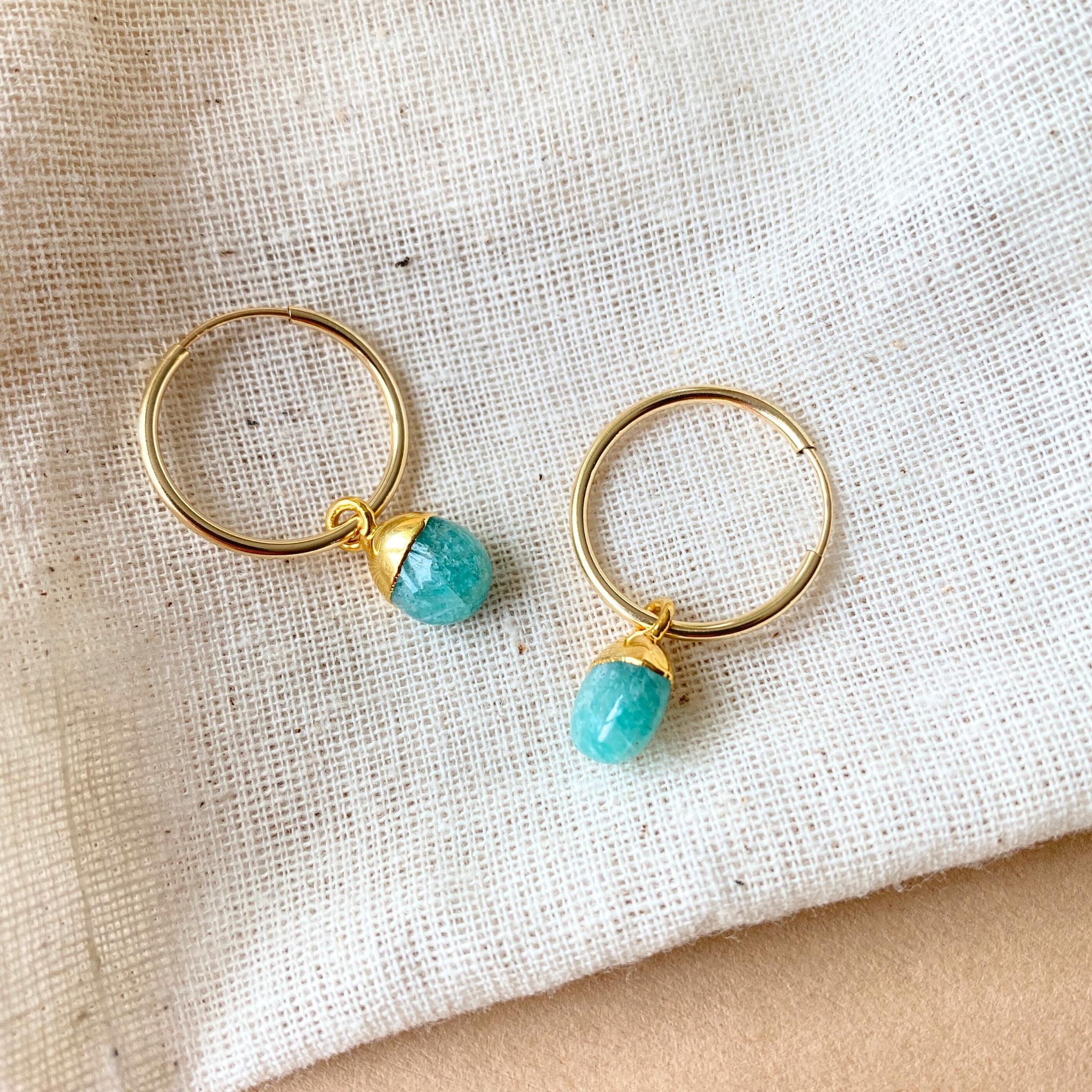Amazonite Tiny Tumbled Hoop Earrings | Confidence (Gold Fill)