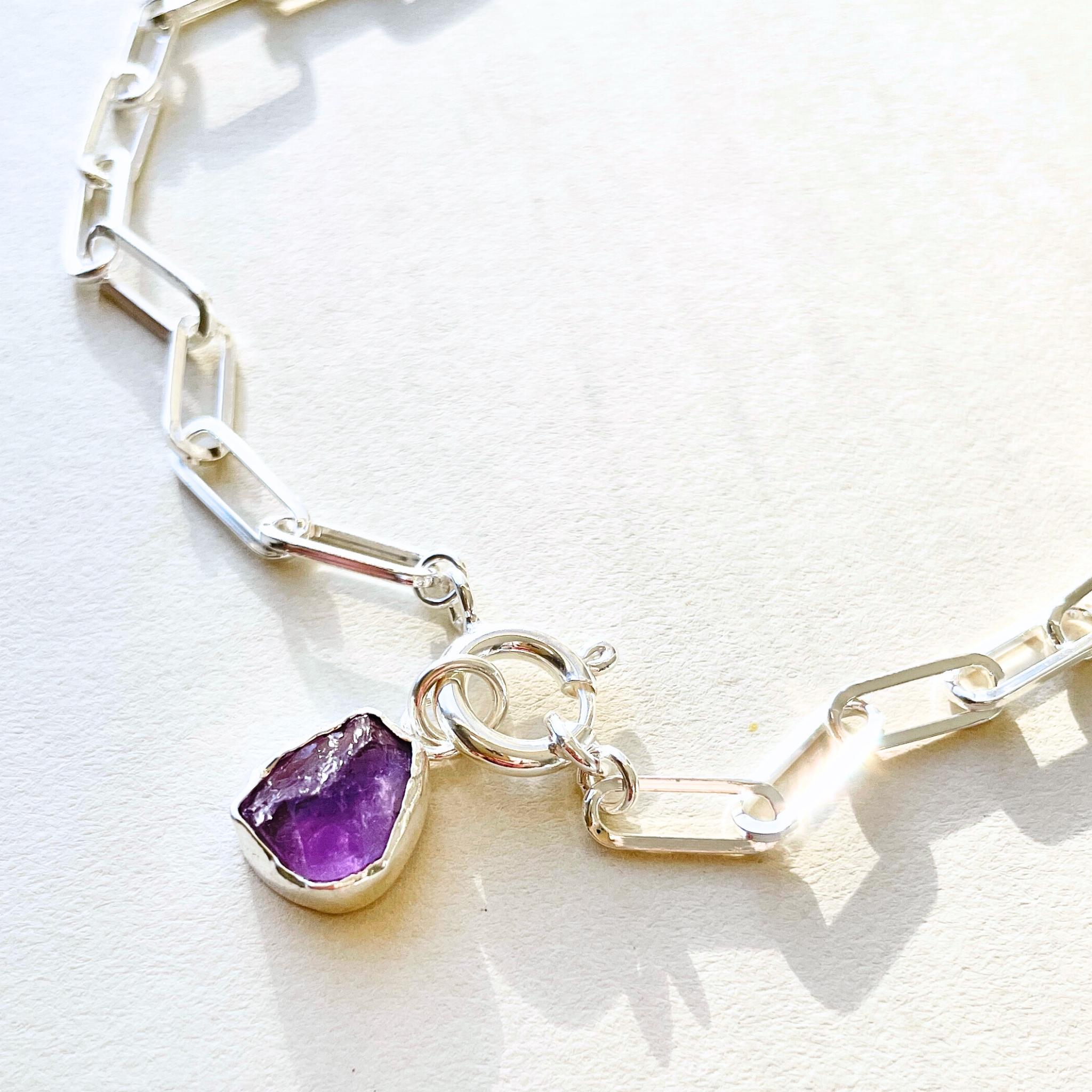 Amethyst Carved Chunky Chain Necklace | Calming (Sterling Silver)