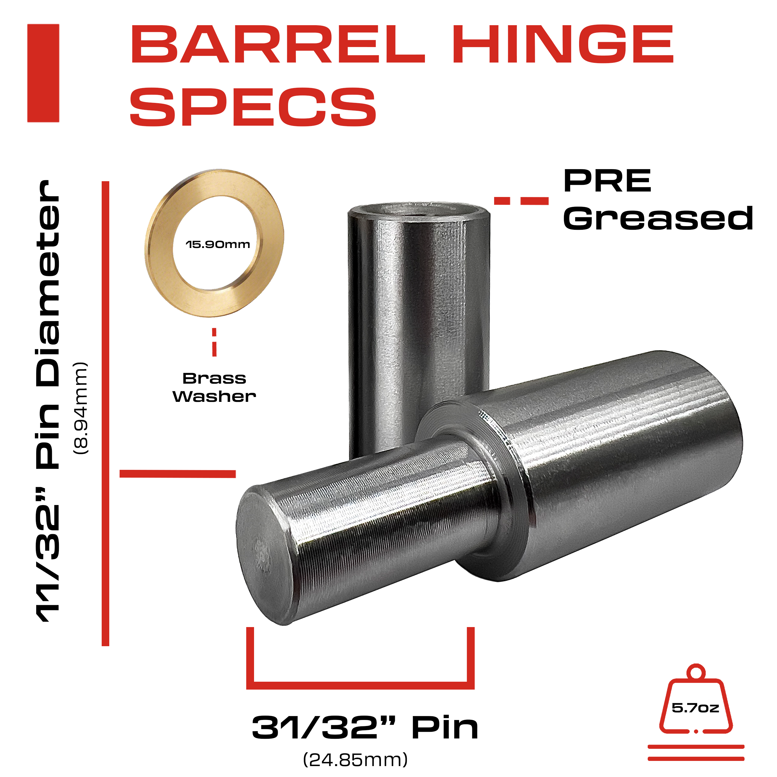 3” Inch Weldable Barrel Hinges  – 3 Inch x ¾ Inch – Heavy Duty Steel – Weld On Bullet Door Hinges