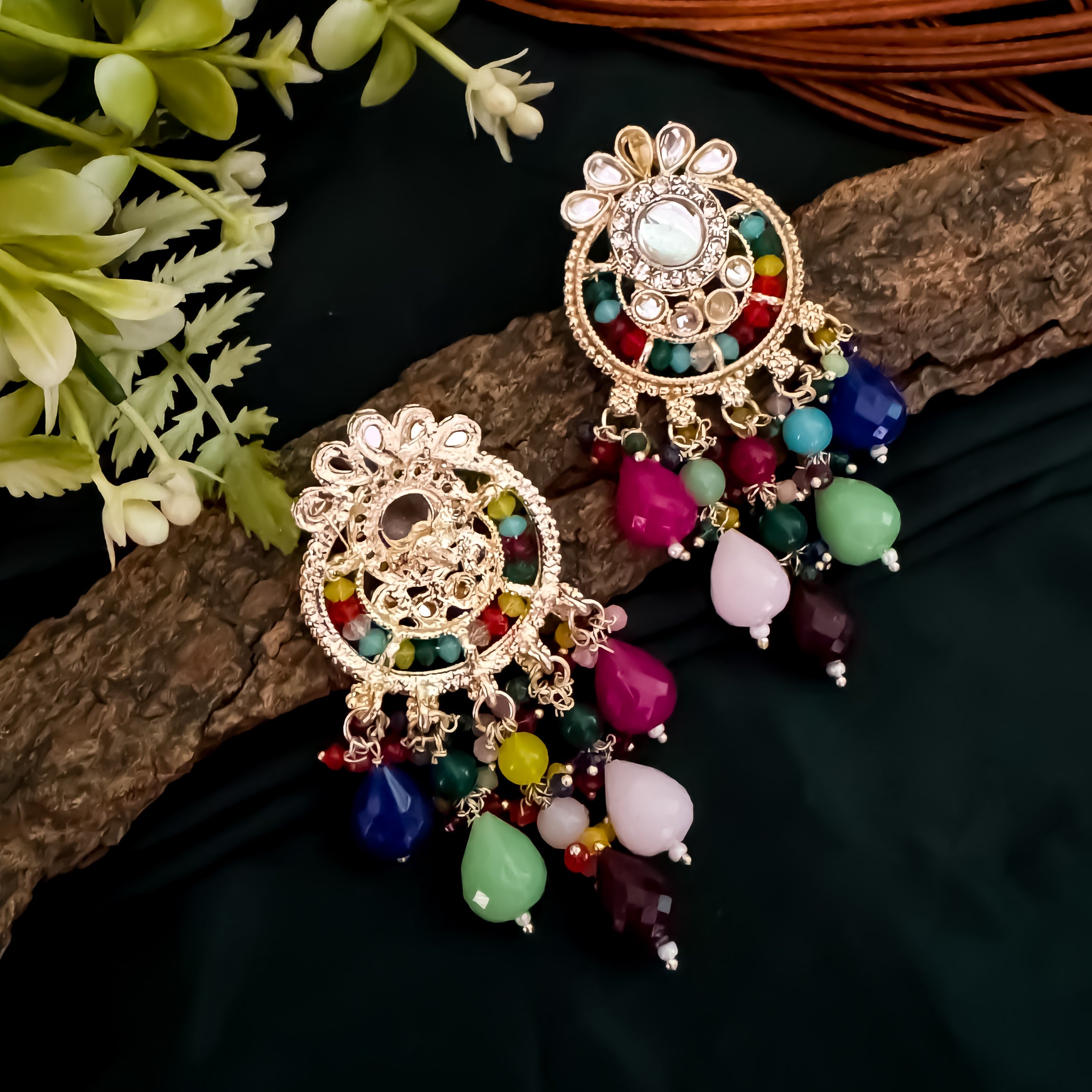 Aarish Pearl Chandbali Earrings - Multi