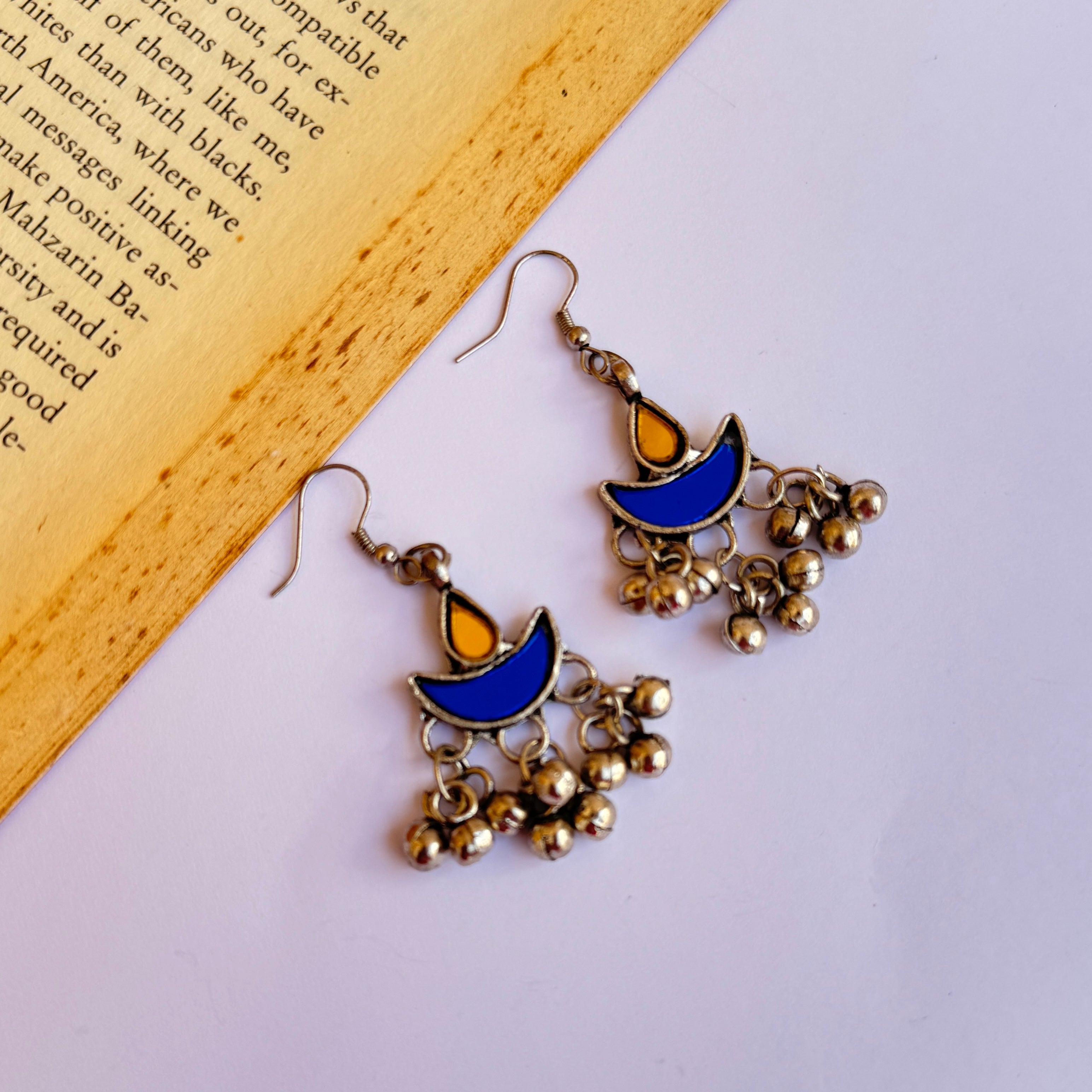 Afghani Silver Oxidised Glass Dangler Earrings