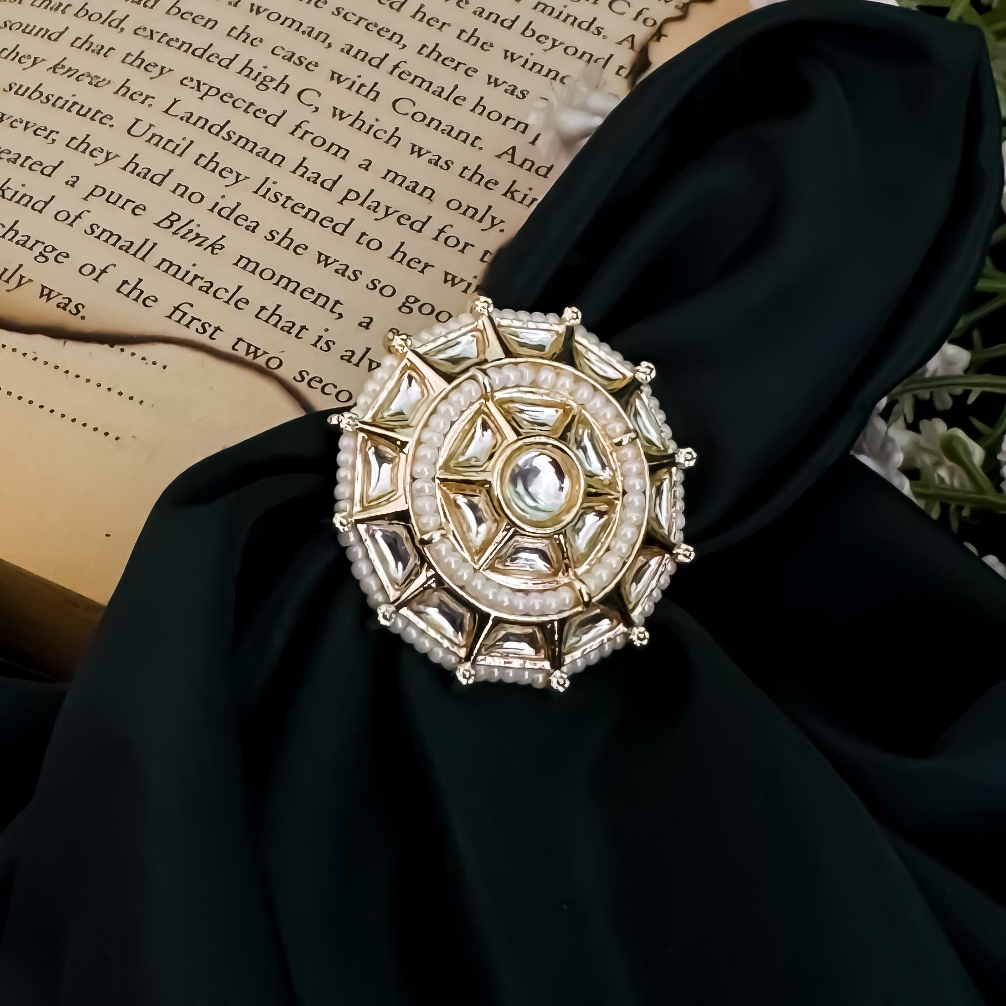 Aamrin Dabi Kundan Adjustable Ring- Golden