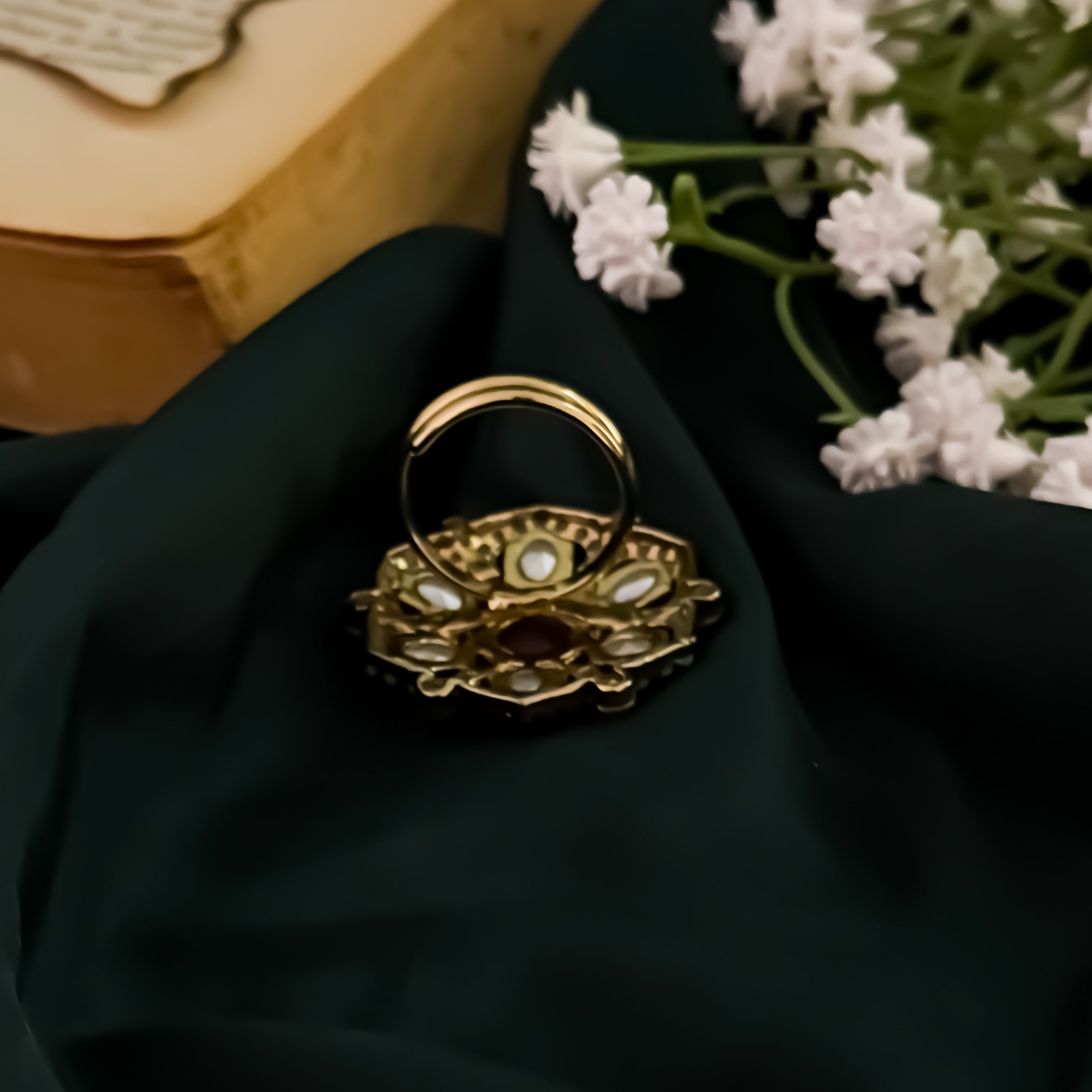 Aaradhya Jadau Adjustable Ring- Golden