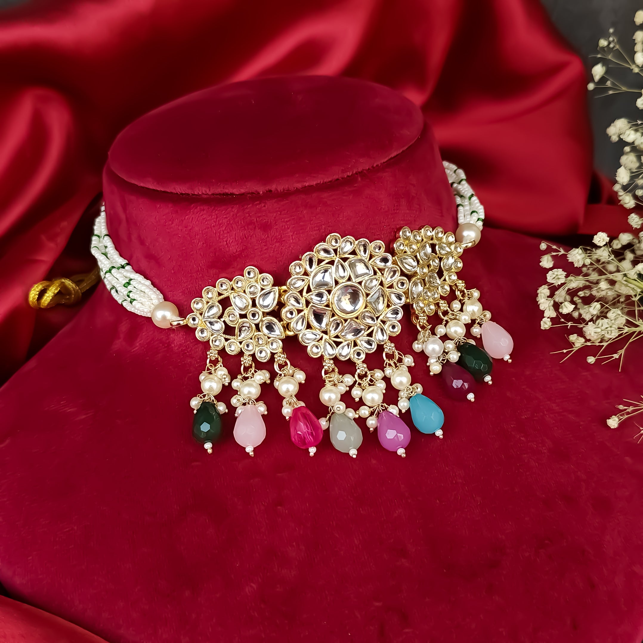 Amber Dabi Kundan Necklace Set - Multi