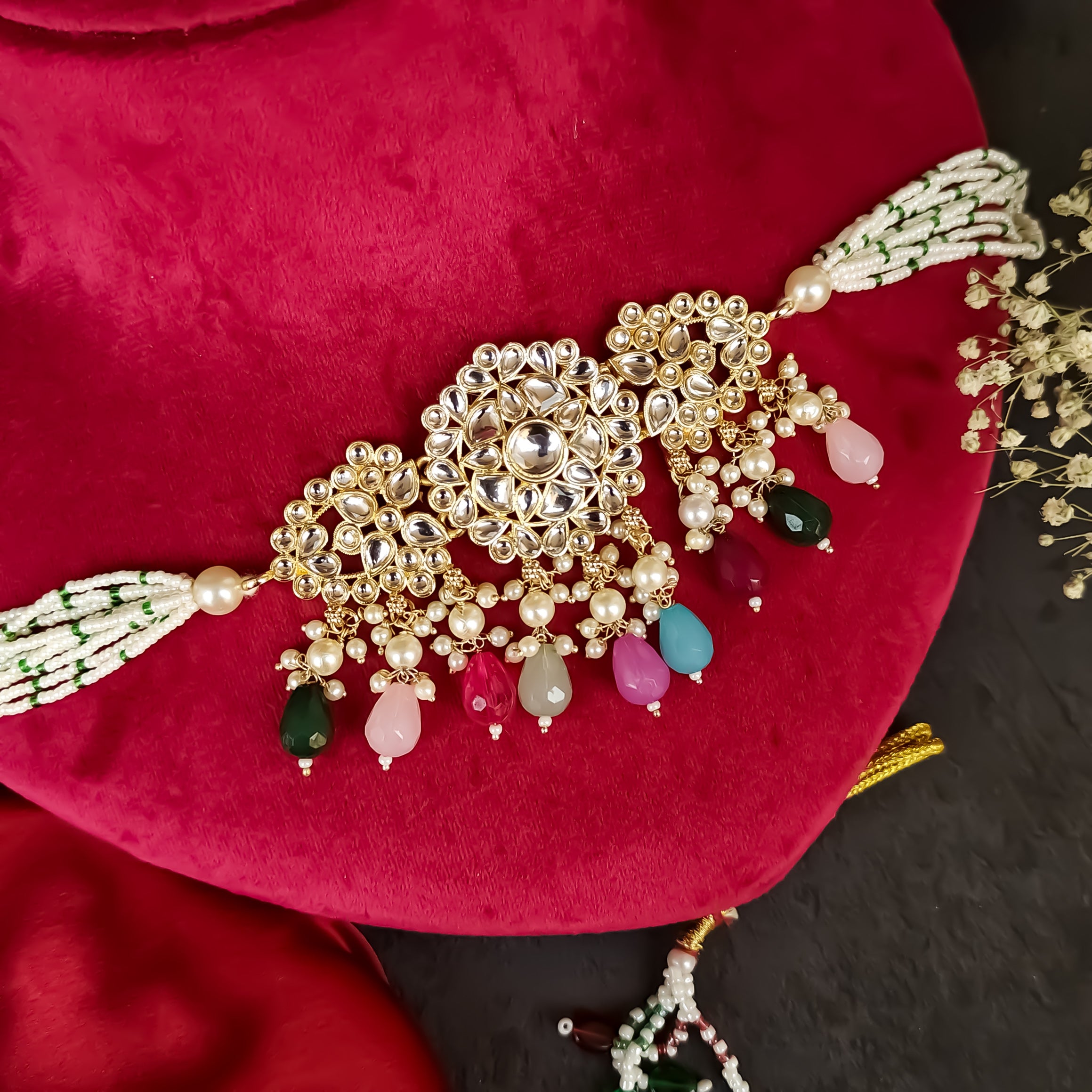 Amber Dabi Kundan Necklace Set - Multi