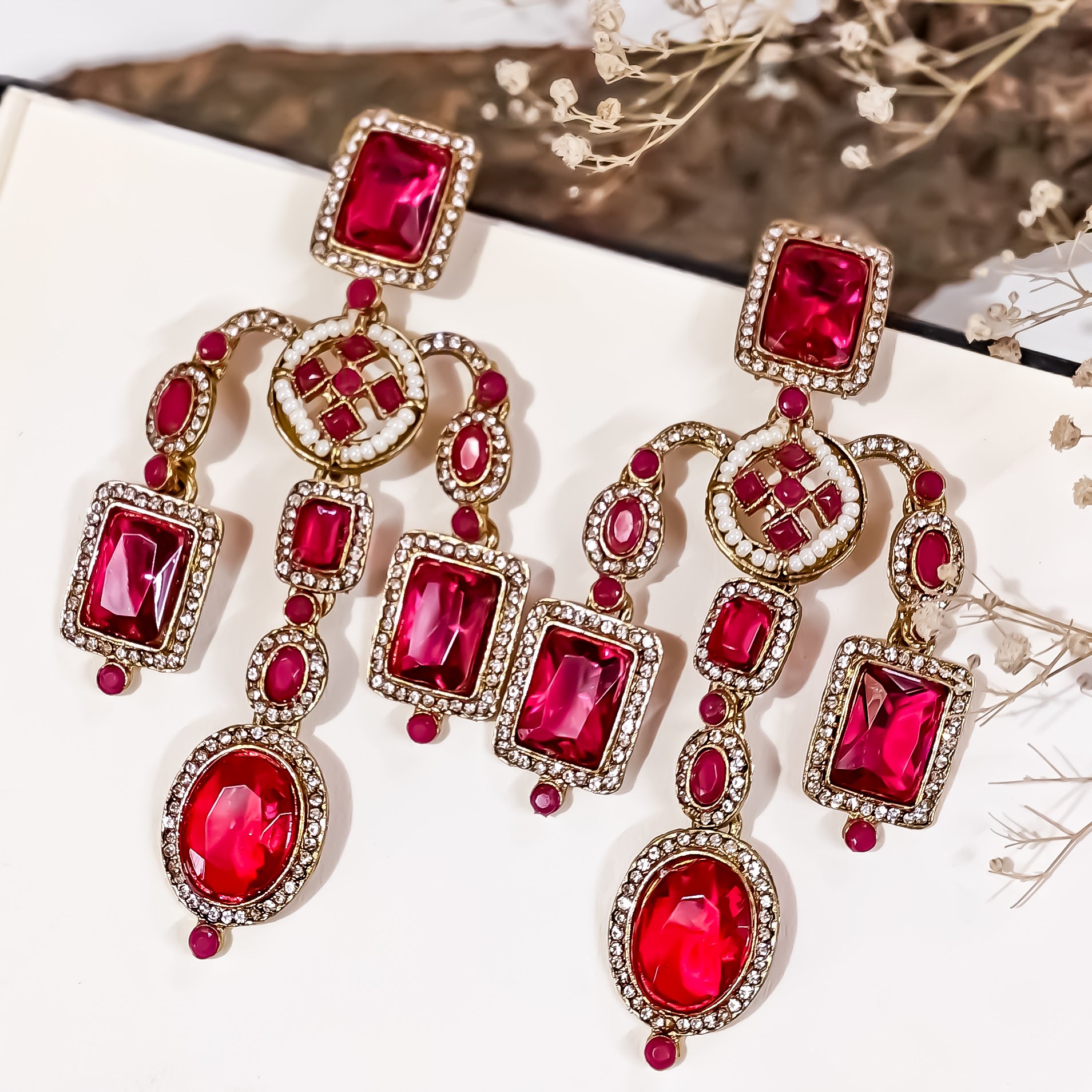 Ankita Inspired Drop  Chandbali  Earrings - Magenta Pink