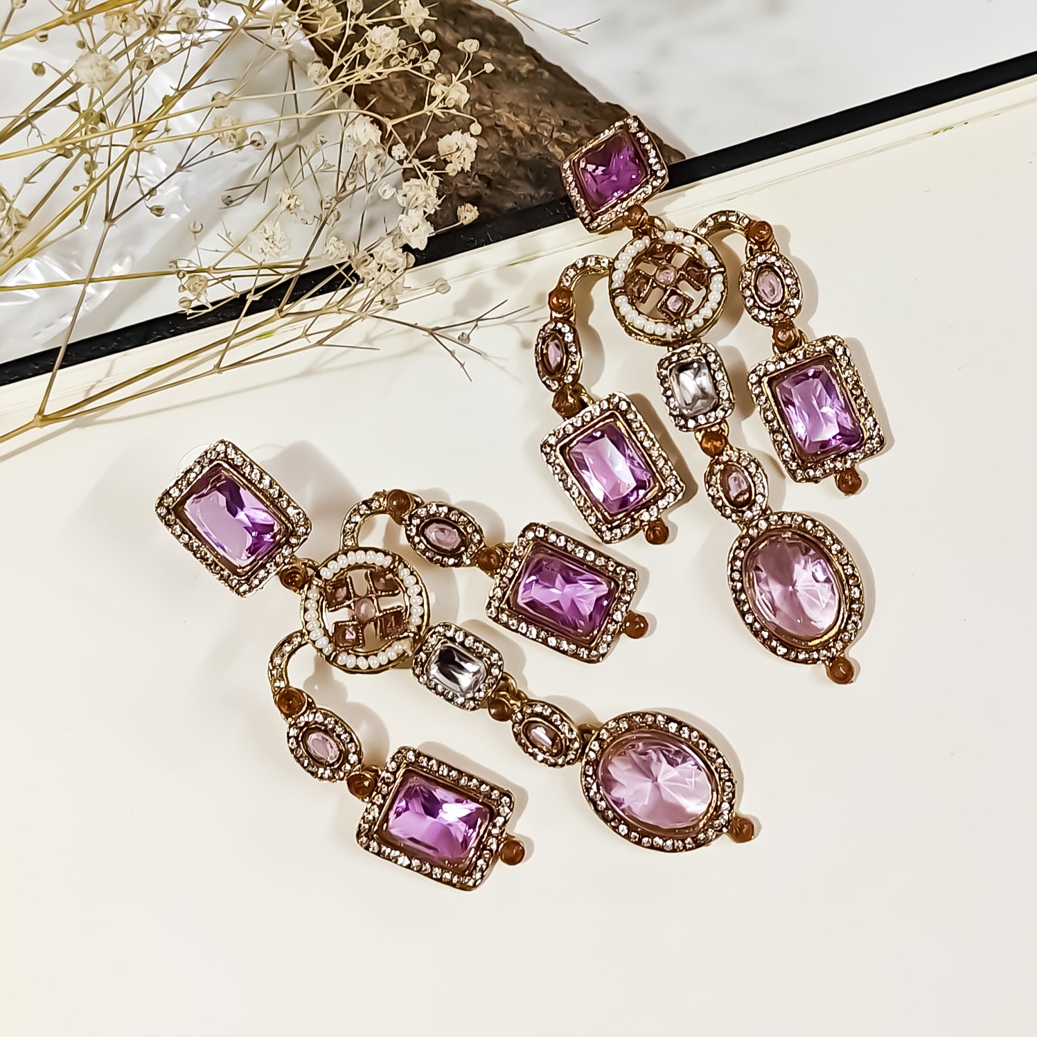 Ankita Inspired Drop  Chandbali Earrings - Lavender