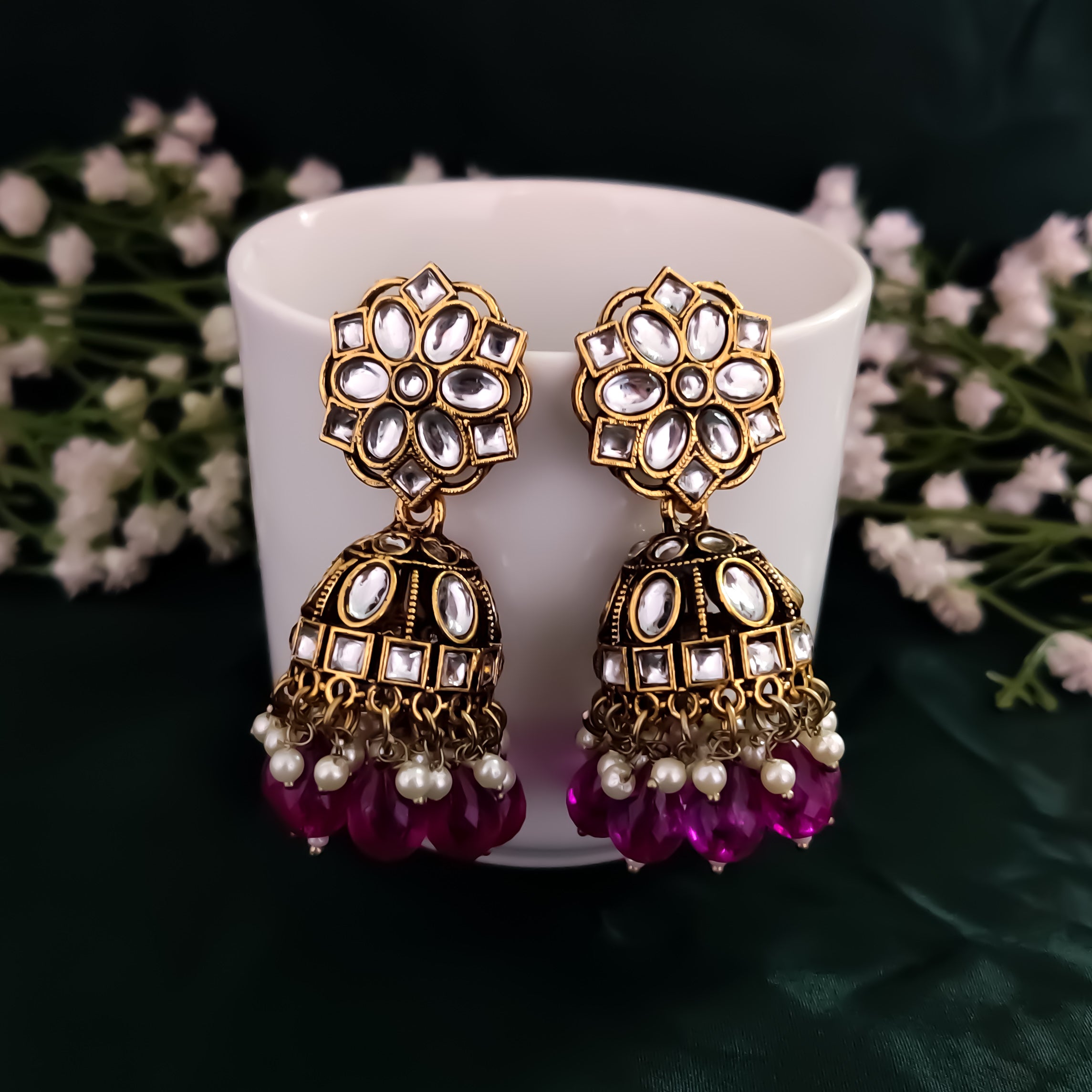Aashika Pearl Jhumka Earrings- Purple