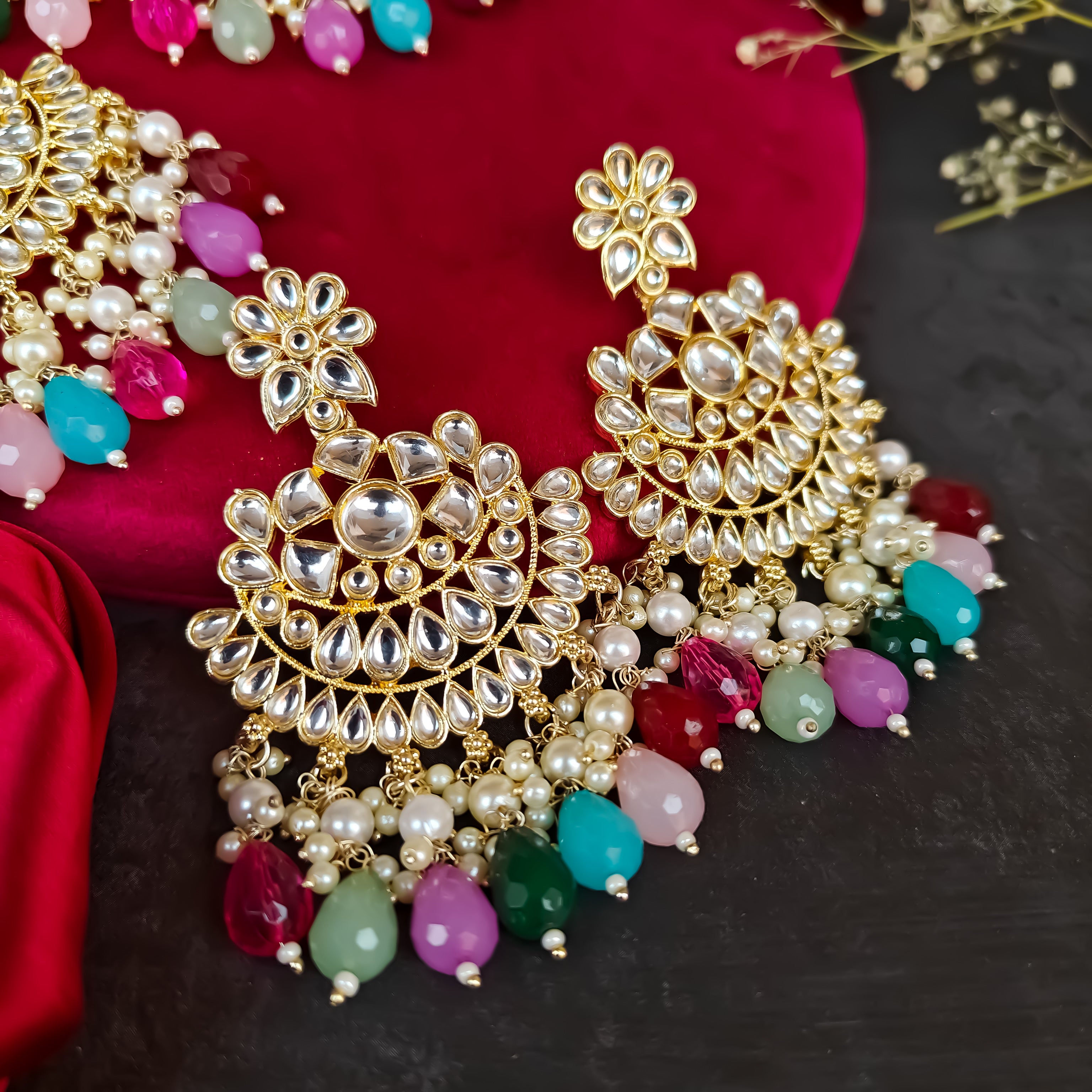 Amber Dabi Kundan Necklace Set - Multi