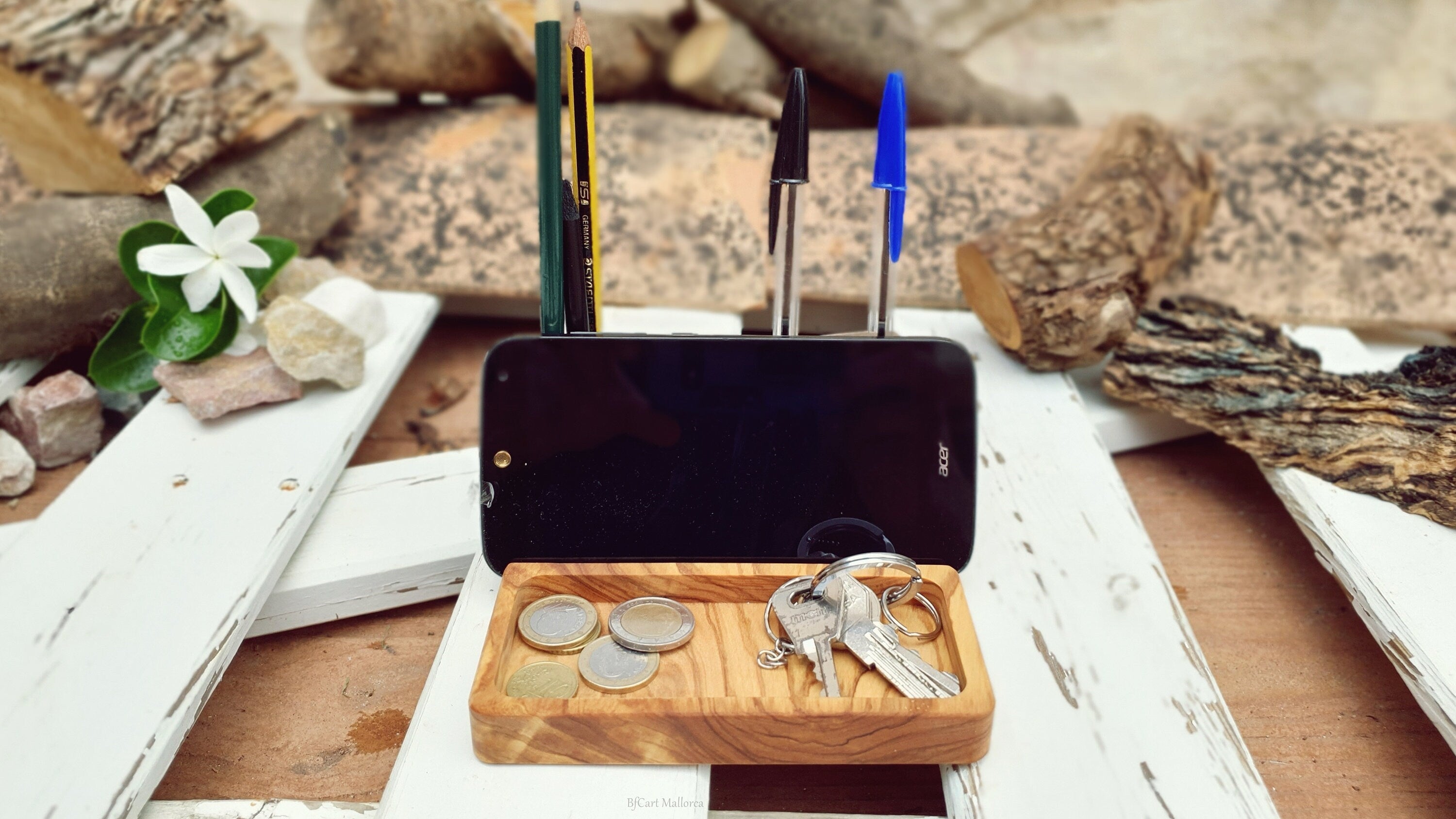 Desk Organizer Office Olive Wood , Station Desk , Docking Station, Iphone Holder, Phone Holder, Pencil Holder, Coin Organizer, Father's day