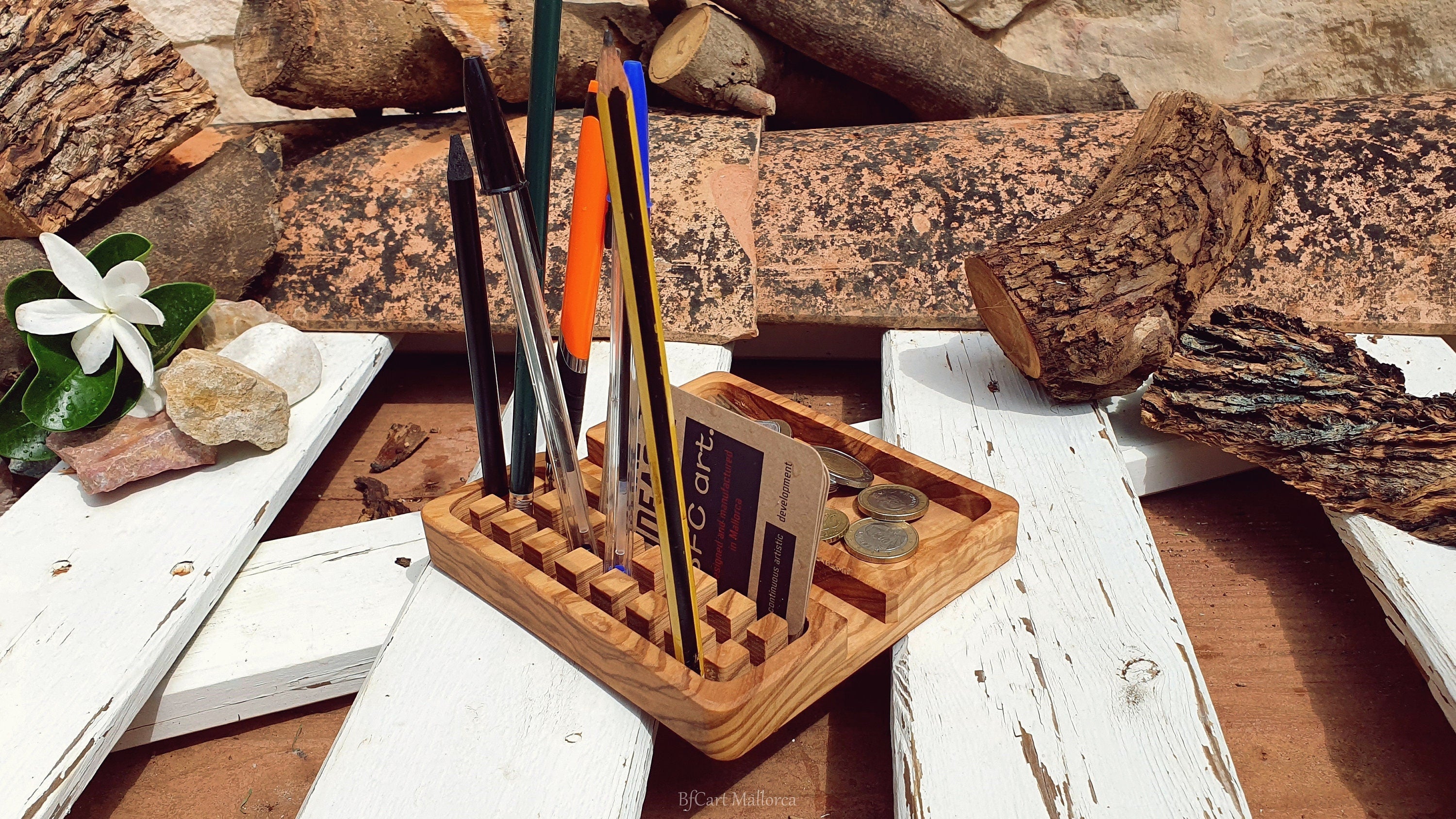 Desk Organizer Office Olive Wood , Station Desk , Docking Station, Iphone Holder, Phone Holder, Pencil Holder, Coin Organizer, Father's day