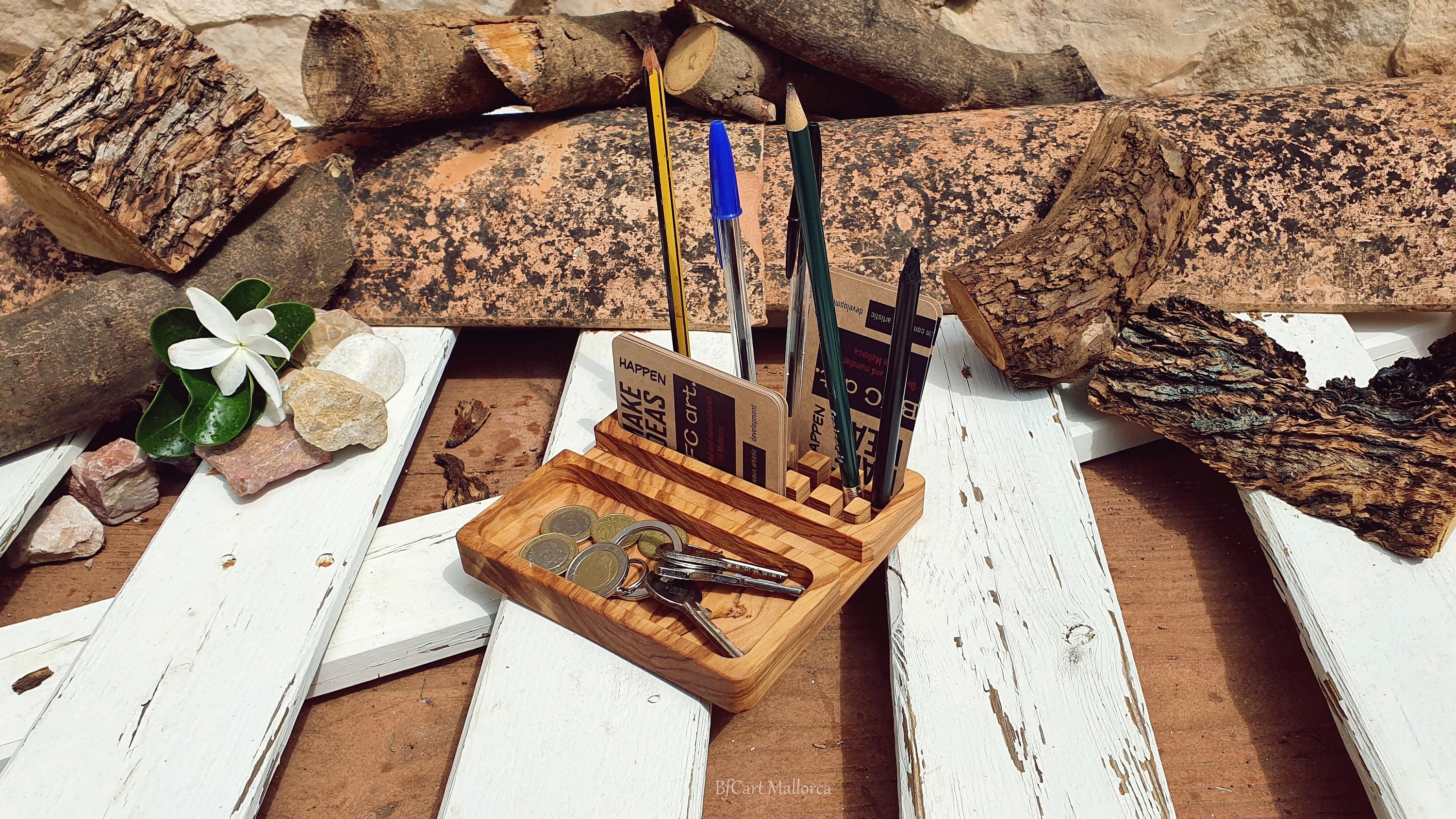 Desk Organizer Office Olive Wood , Station Desk , Docking Station, Iphone Holder, Phone Holder, Pencil Holder, Coin Organizer, Father's day