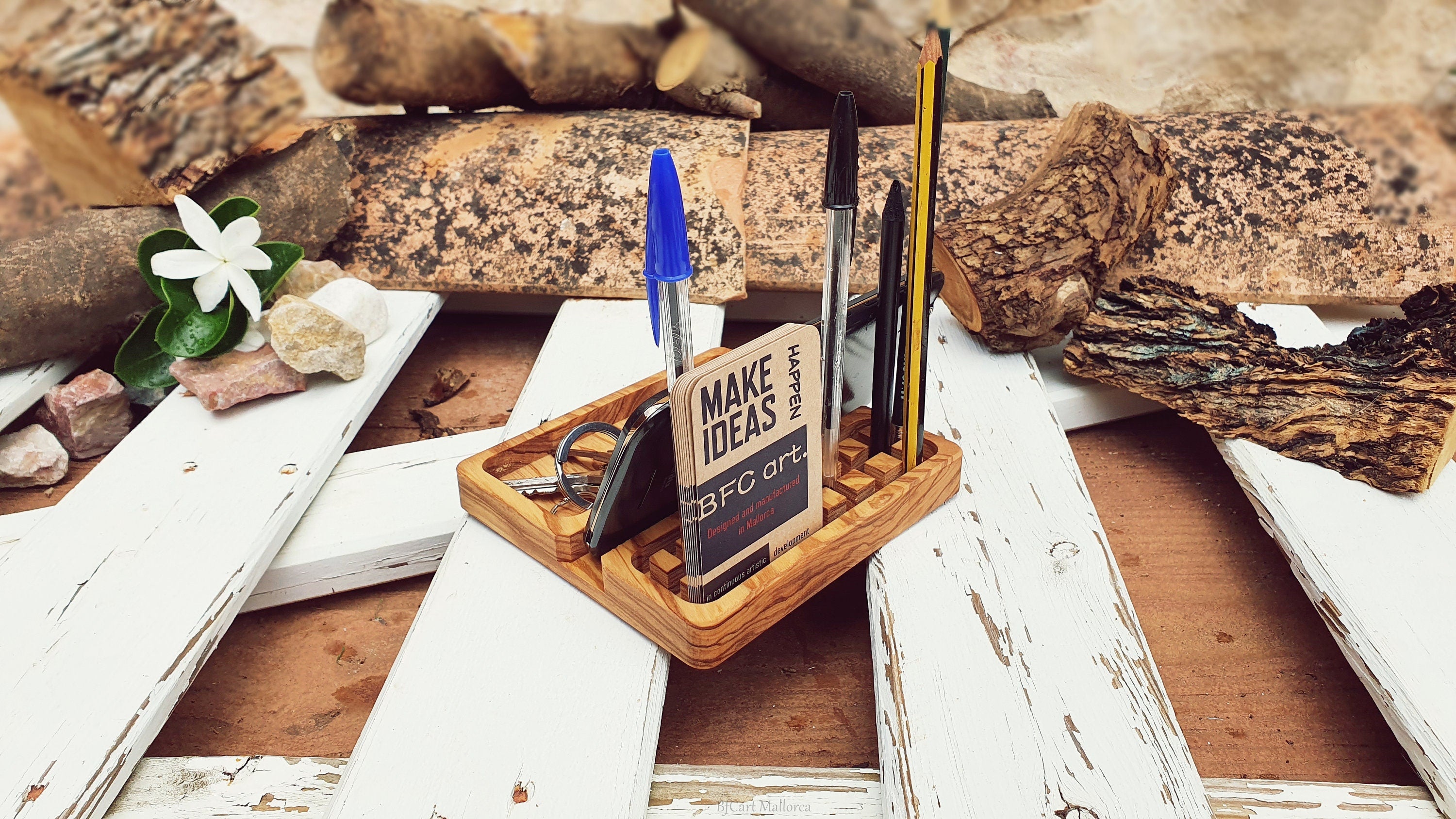 Desk Organizer Office Olive Wood , Station Desk , Docking Station, Iphone Holder, Phone Holder, Pencil Holder, Coin Organizer, Father's day