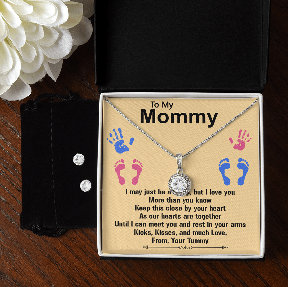 14K White Gold Jewelry Set Gift To My Mom I May Just Be A Bump Necklace, Gift For Mom, Happy Mother's Day Gift From Tummy For New Mom