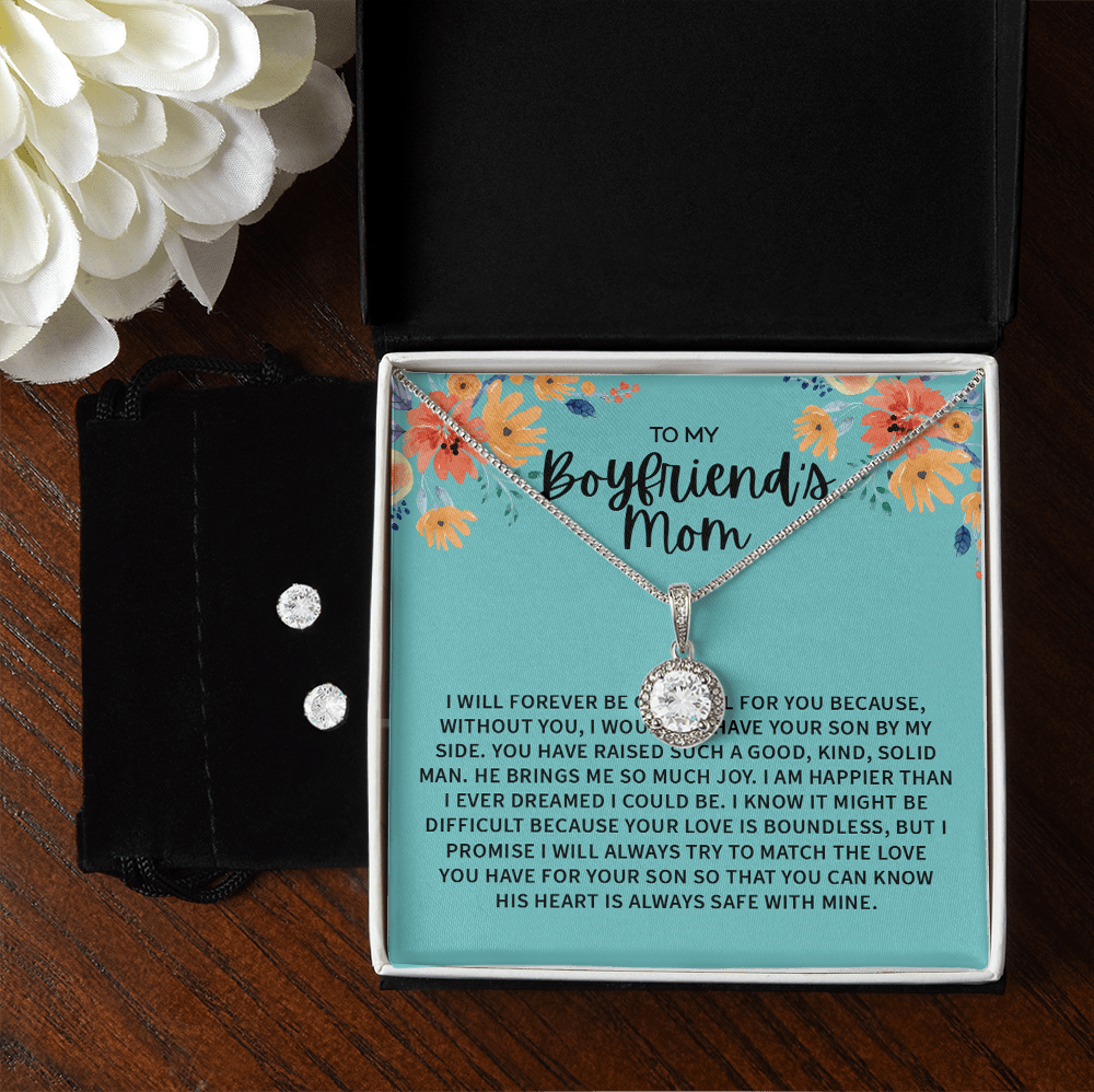 14K White Gold Jewelry Set, Gifts for Boyfriend's Mom, To My Boyfriends Mom Necklace, Mother's Day Gift For Boyfriend's Mom