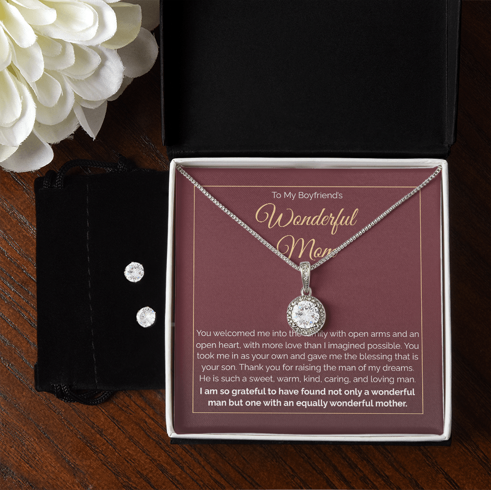 14K White Gold To My Boyfriend's Mom Jewelry Set Gift, You welcomed me into the family with open arms and an open heart, Mother's Day Gift Idea