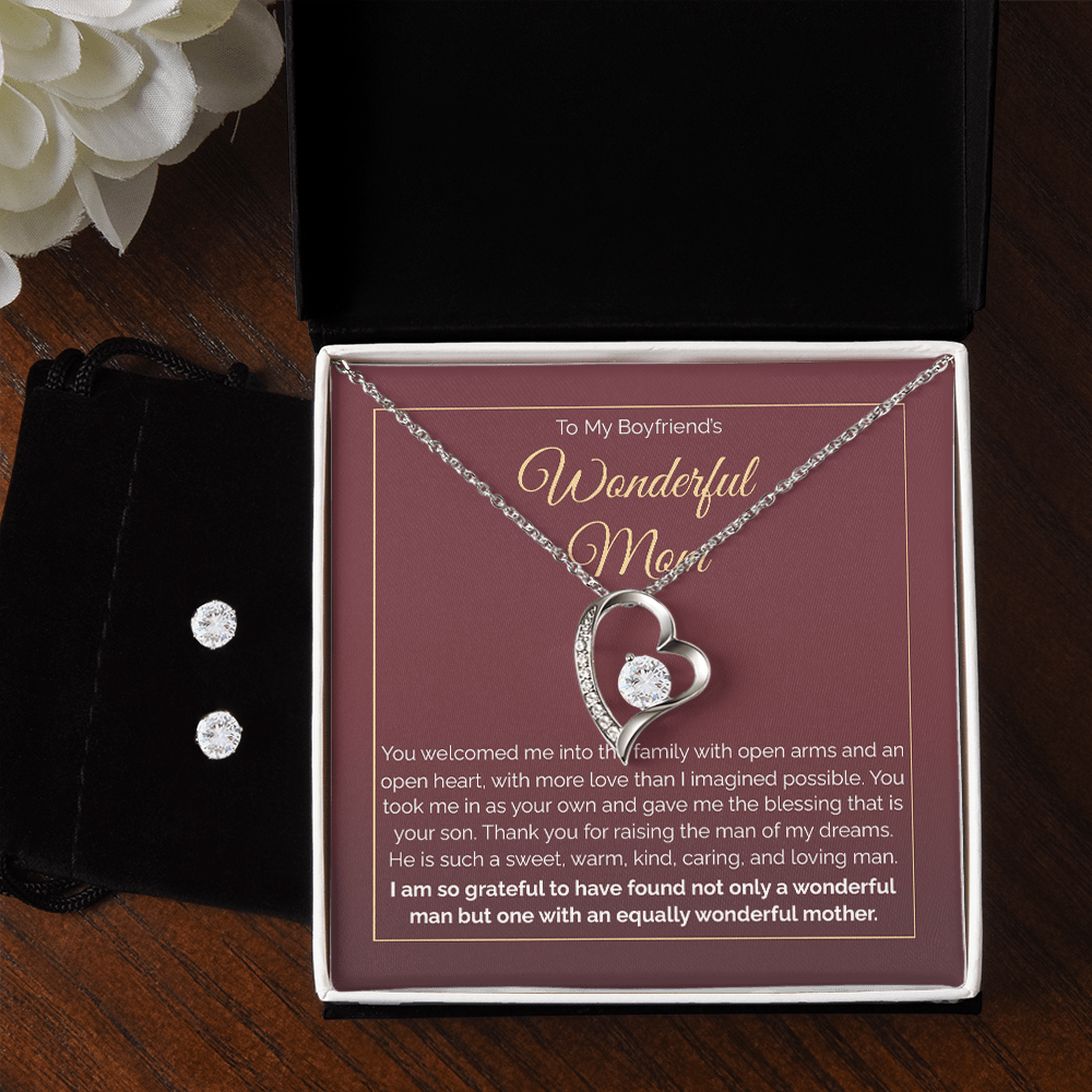 14K White Gold To My Boyfriend's Mom Jewelry Set Gift, You welcomed me into the family with open arms and an open heart, Mother's Day Gift Idea