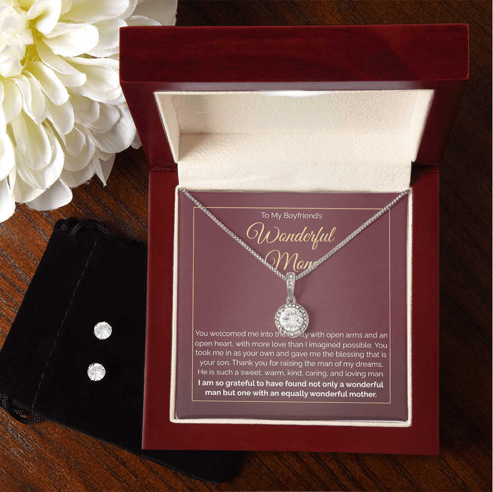 14K White Gold To My Boyfriend's Mom Jewelry Set Gift, You welcomed me into the family with open arms and an open heart, Mother's Day Gift Idea