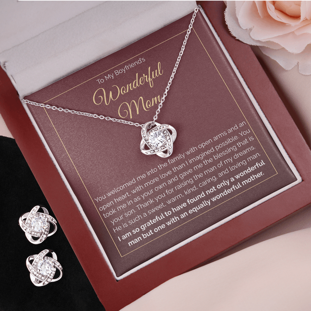 14K White Gold To My Boyfriend's Mom Jewelry Set Gift, You welcomed me into the family with open arms and an open heart, Mother's Day Gift Idea