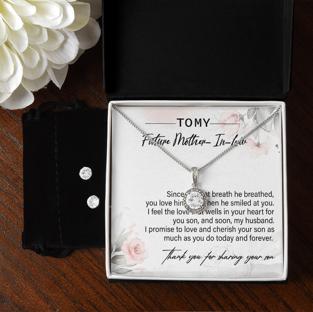 14K White Gold To my Future Mother in law Jewelry Set Gift, Mother's day gift for Future Bonus Mom Necklace And Matching Earrings Set