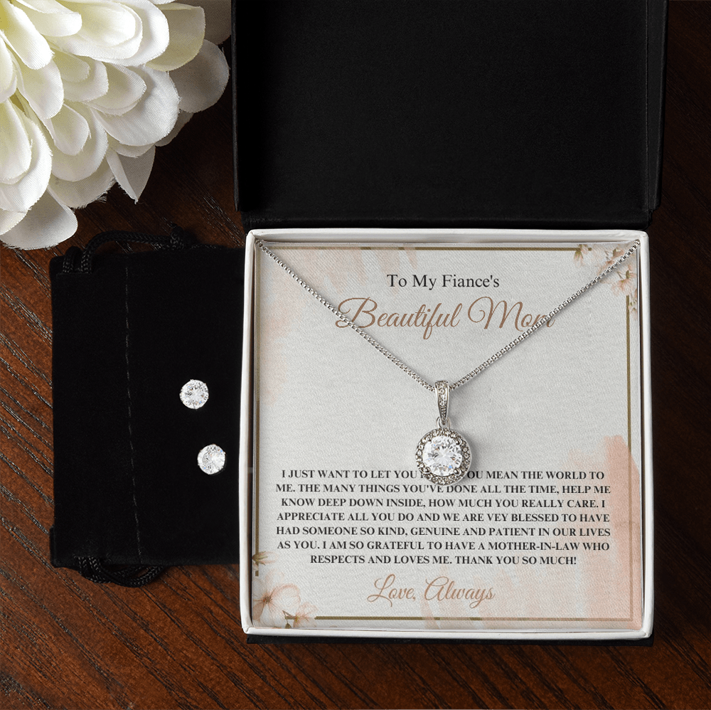 14K White Gold Jewelry Set Gift To My Fiance's Beautiful Mom, Necklace And Earrings Set Gift On Mother's Day Gift From Daughter-In-Law