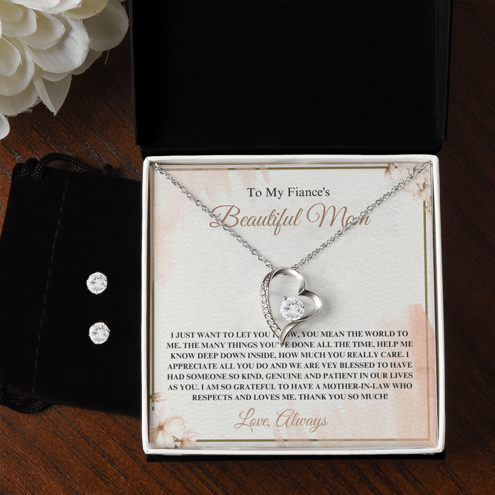 14K White Gold Jewelry Set Gift To My Fiance's Beautiful Mom, Necklace And Earrings Set Gift On Mother's Day Gift From Daughter-In-Law