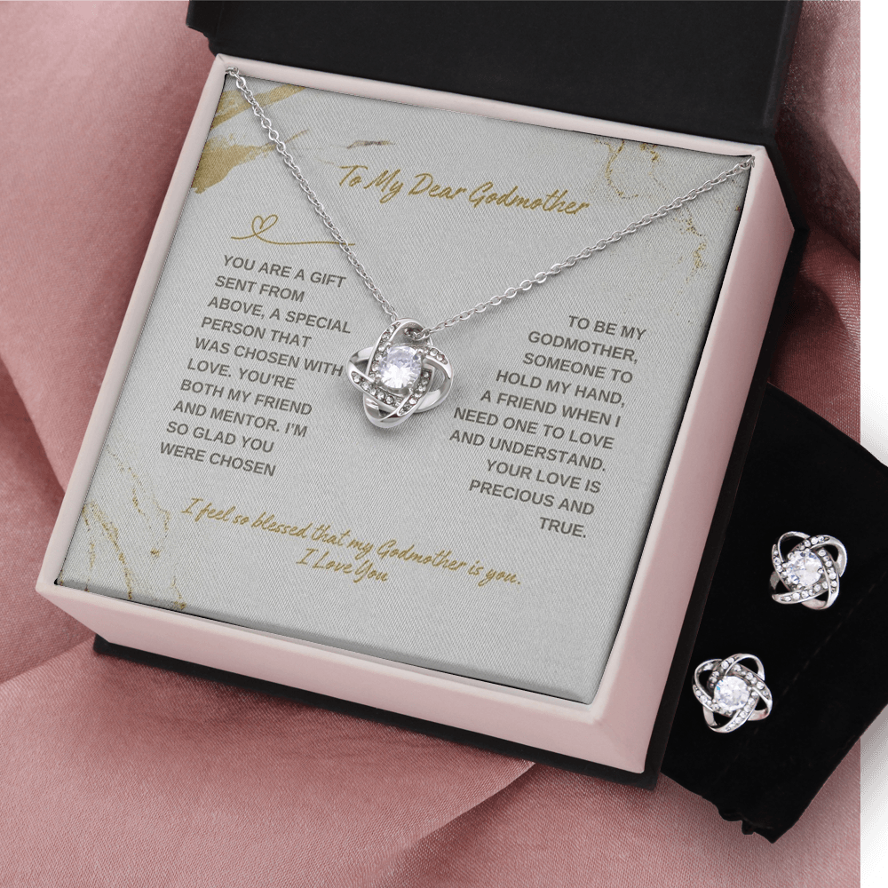 14K White Gold Jewelry Set Gift To My Dear Godmother From Daughter Son, Necklace And Earrings Set Gift On Mother's Day Gift For Godmom