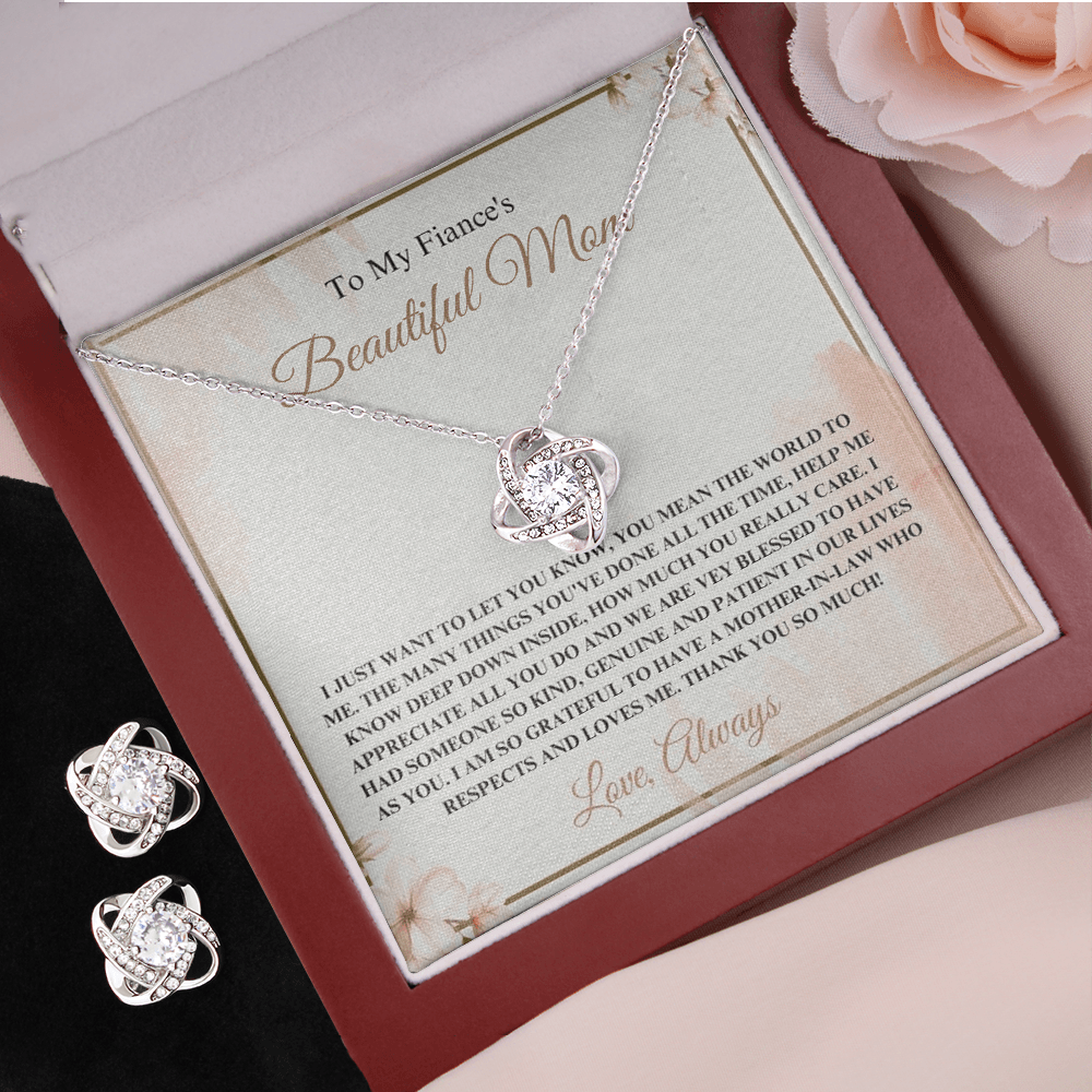 14K White Gold Jewelry Set Gift To My Fiance's Beautiful Mom, Necklace And Earrings Set Gift On Mother's Day Gift From Daughter-In-Law