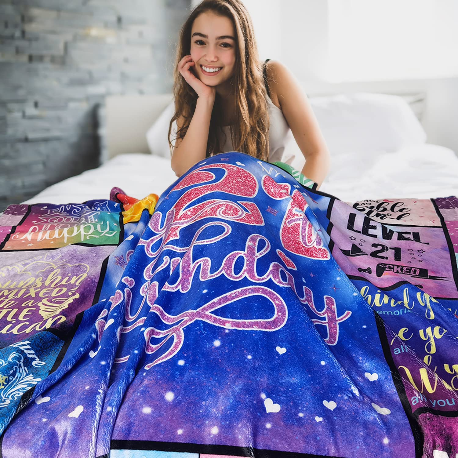 21st Birthday Gifts for Her, 21st Birthday Blanket, 21st Birthday Gift Ideas, Gifts for 21 Year Old Girl Women Bestie Sister, 21st Birthday Gift