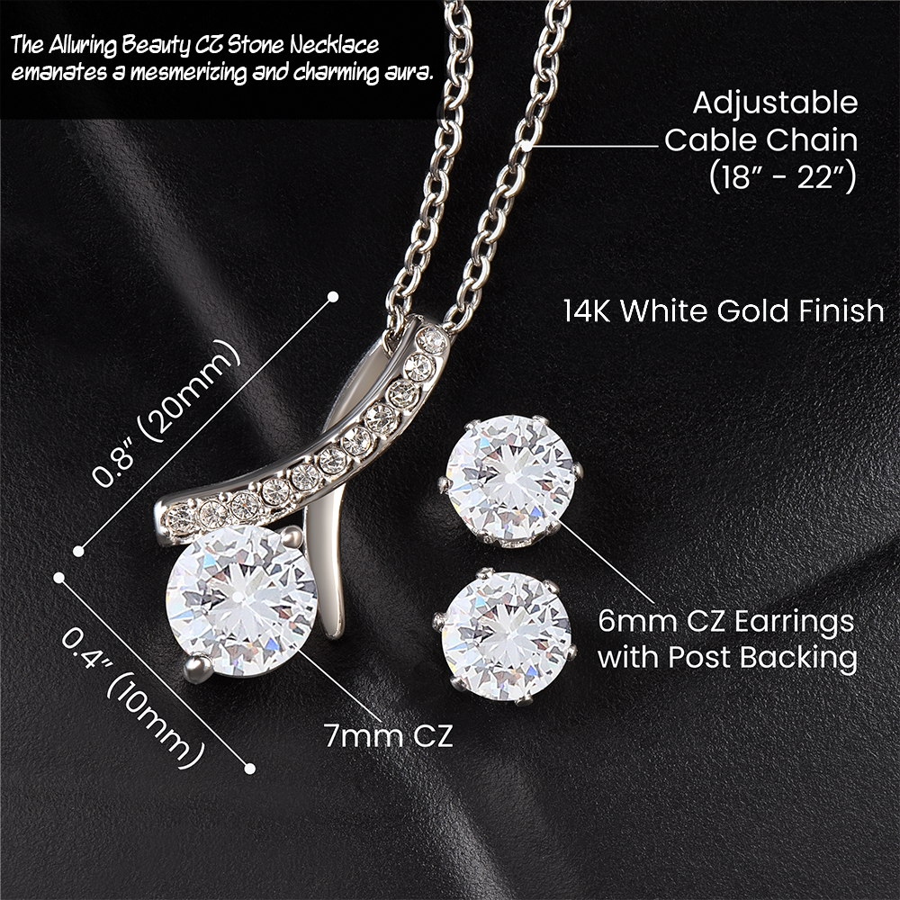 14K White Gold Jewelry Set, To My Beautiful Soul Mate Message Gift, Necklace And Earrings Jewelry Matching Set, Valentin Birthday Gift For Her