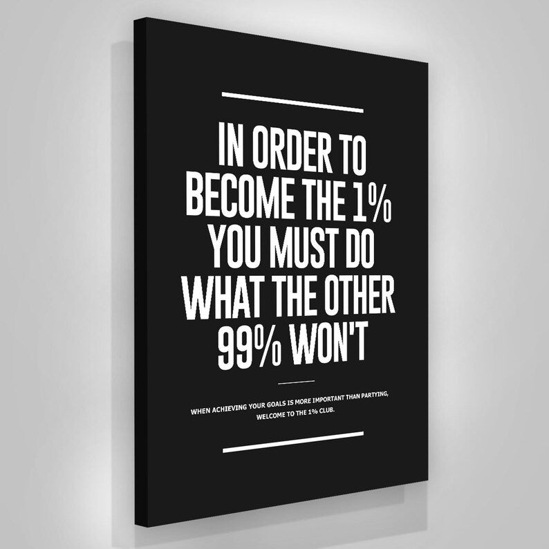 1% Entrepreneur Definition Wall Art Office Decor Canvas Print Motivation Quote In Order To Become The 1 You Must Do What The Other 99 Won't