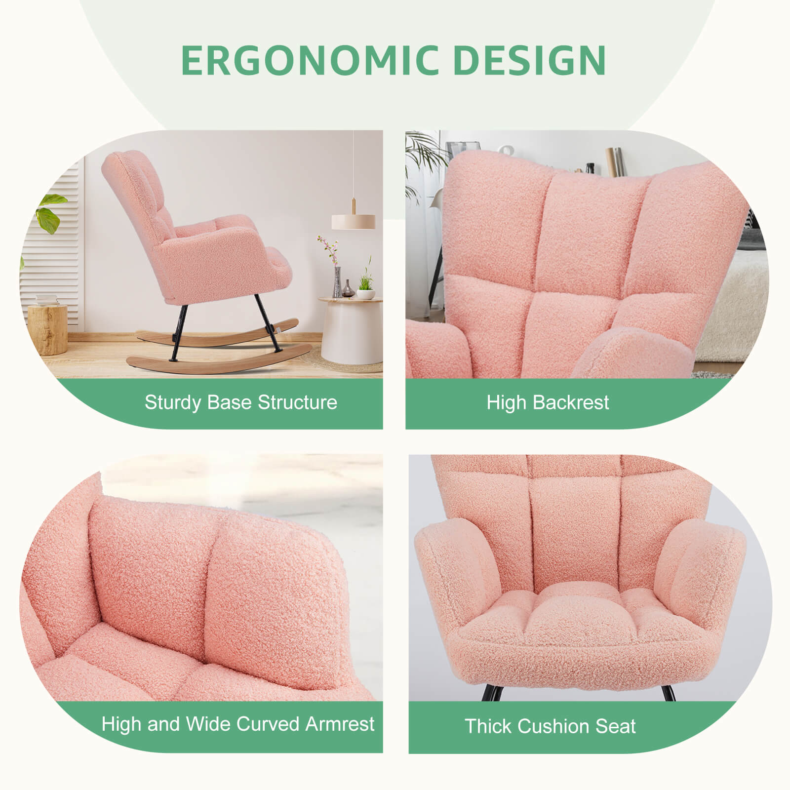 Sweetcrispy Rocking Chair Soft and Thick for Nursery